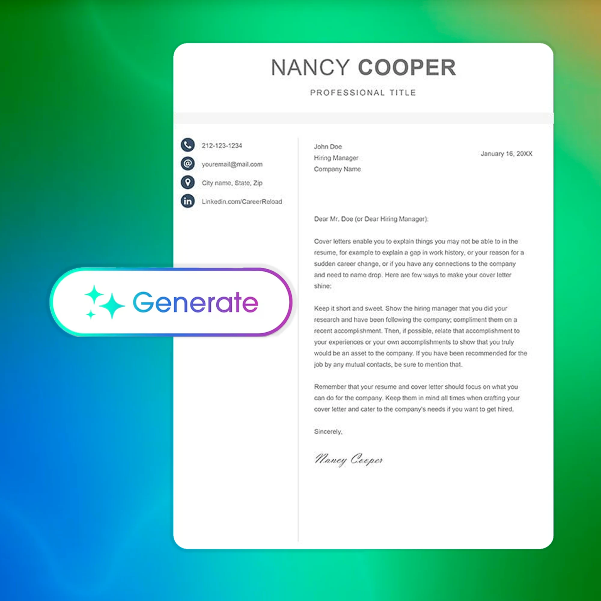 AI generating personalized cover letter interface