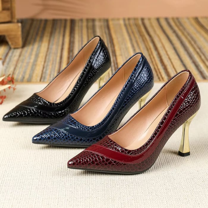 Croc-Effect Stiletto Pumps