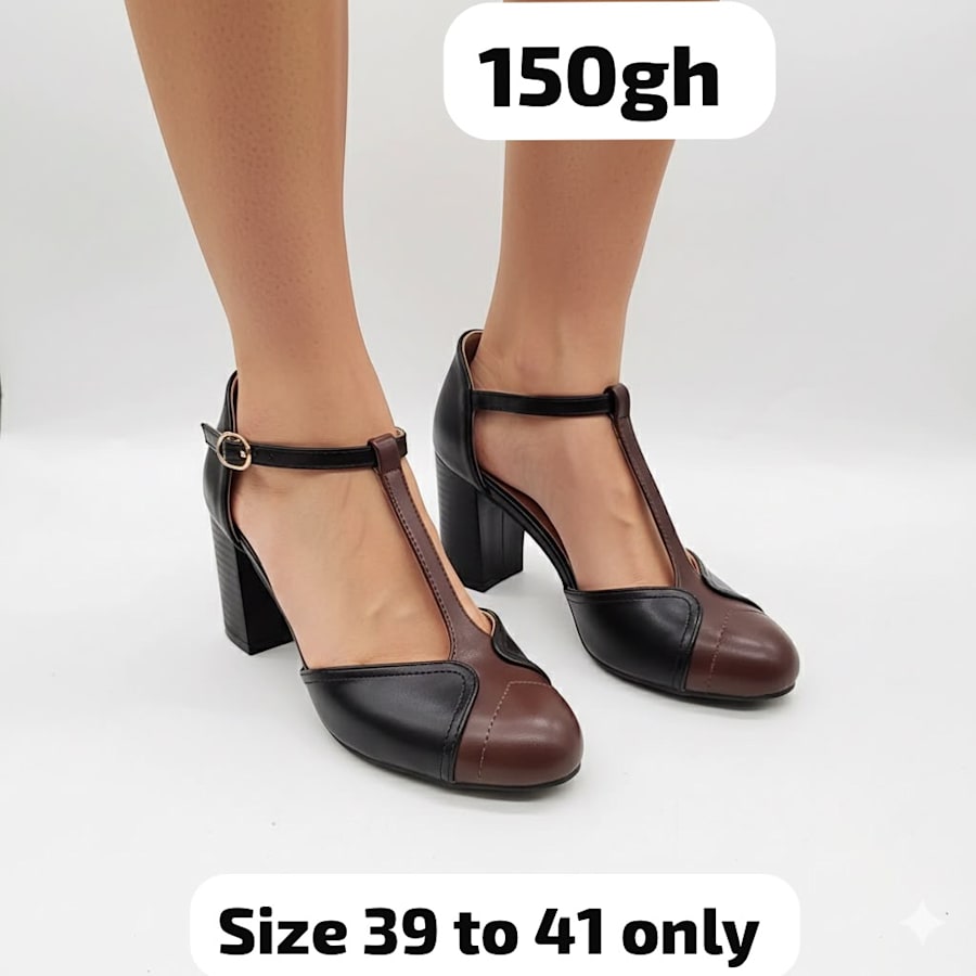 Black & Brown T-Strap Block Heels photo 1
