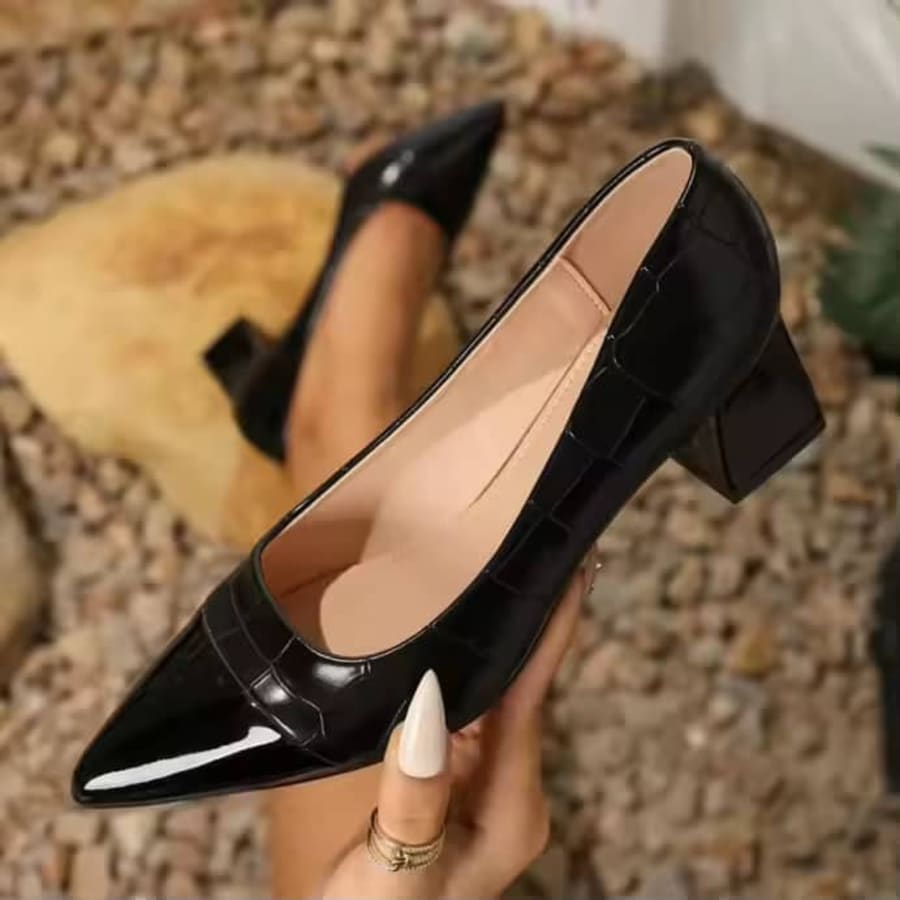Black Patent Cap-Toe Pumps