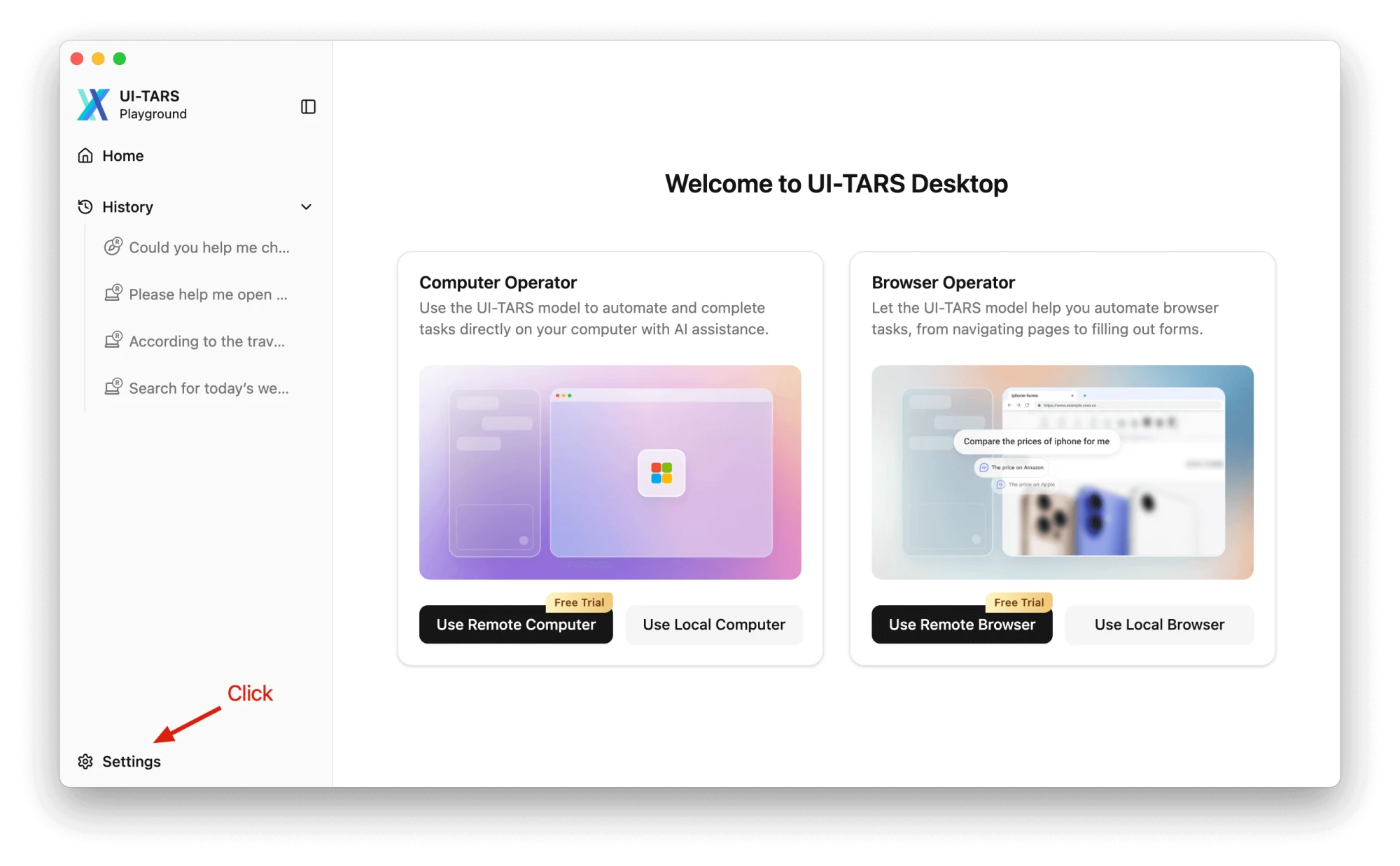 UI-TARS Desktop settings screen