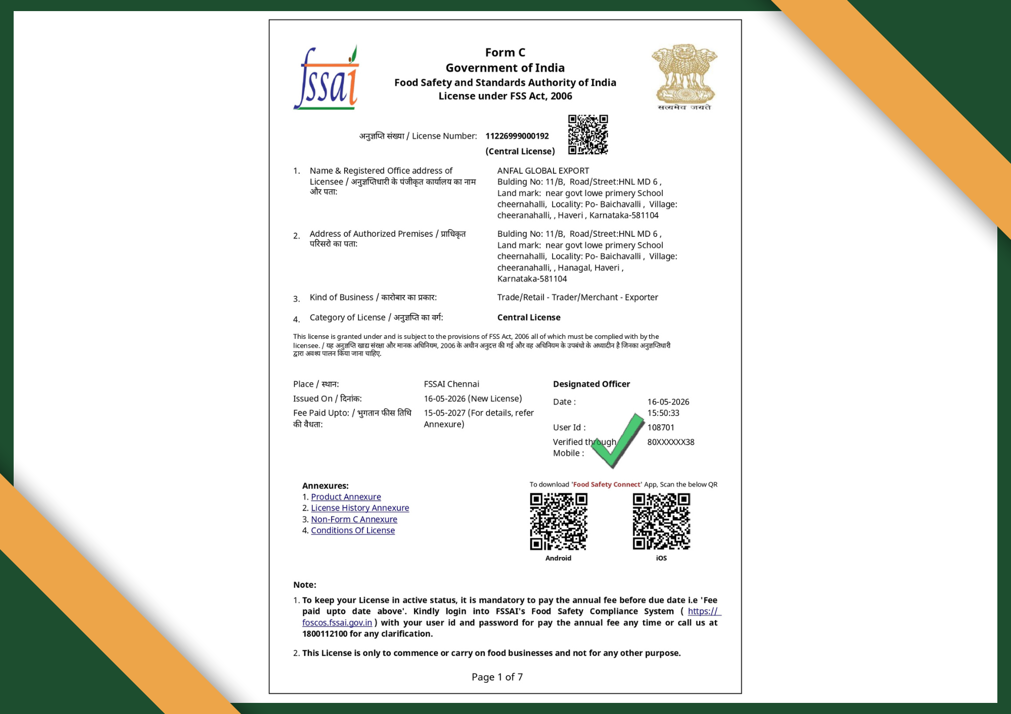 FSSAI Cerificate