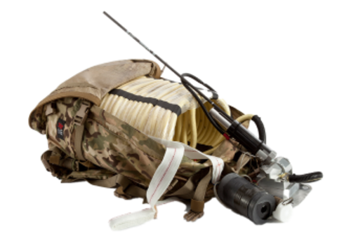 MPLC - A lightweight, man portable line charge; rocket launched explosive line charge system that assists in breaching through a complex mined or trip-wired environment.