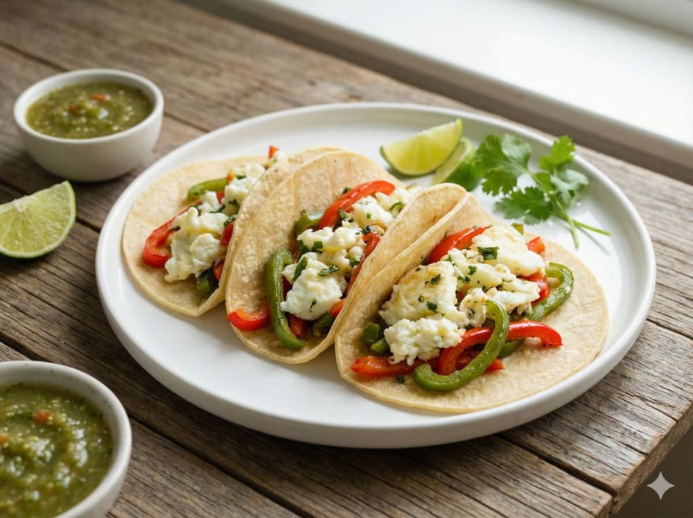 Tacos de Claras y Pimiento servido en plato