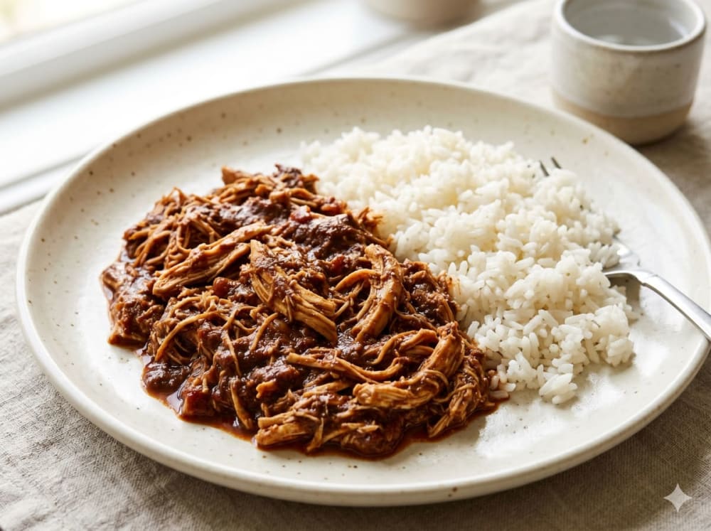 Mole de Pollo con Arroz servido en plato