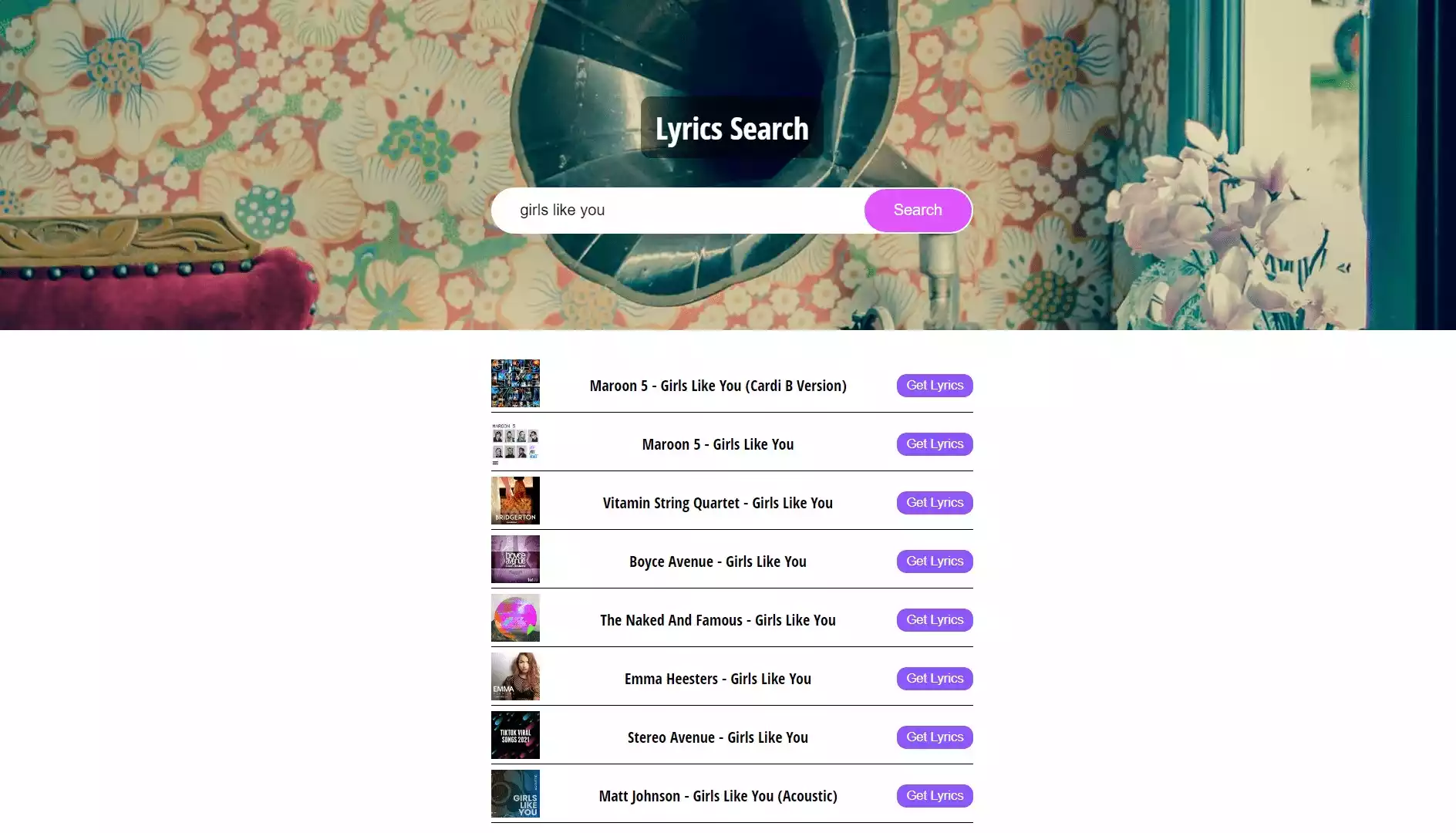 Song and Lyrics Search App. Find lyrics and songs easily