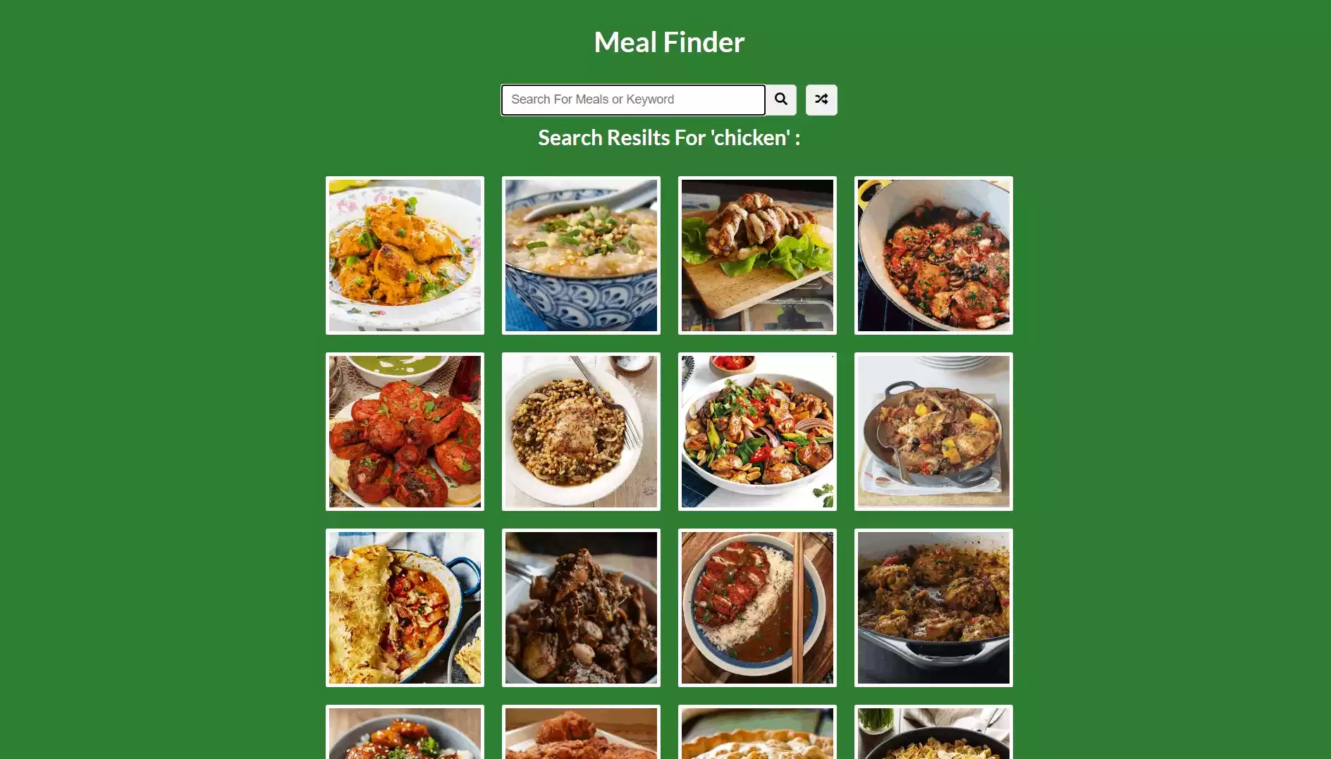 Meal Finder using HTML, CSS and JavaScript. Mridul.Tech