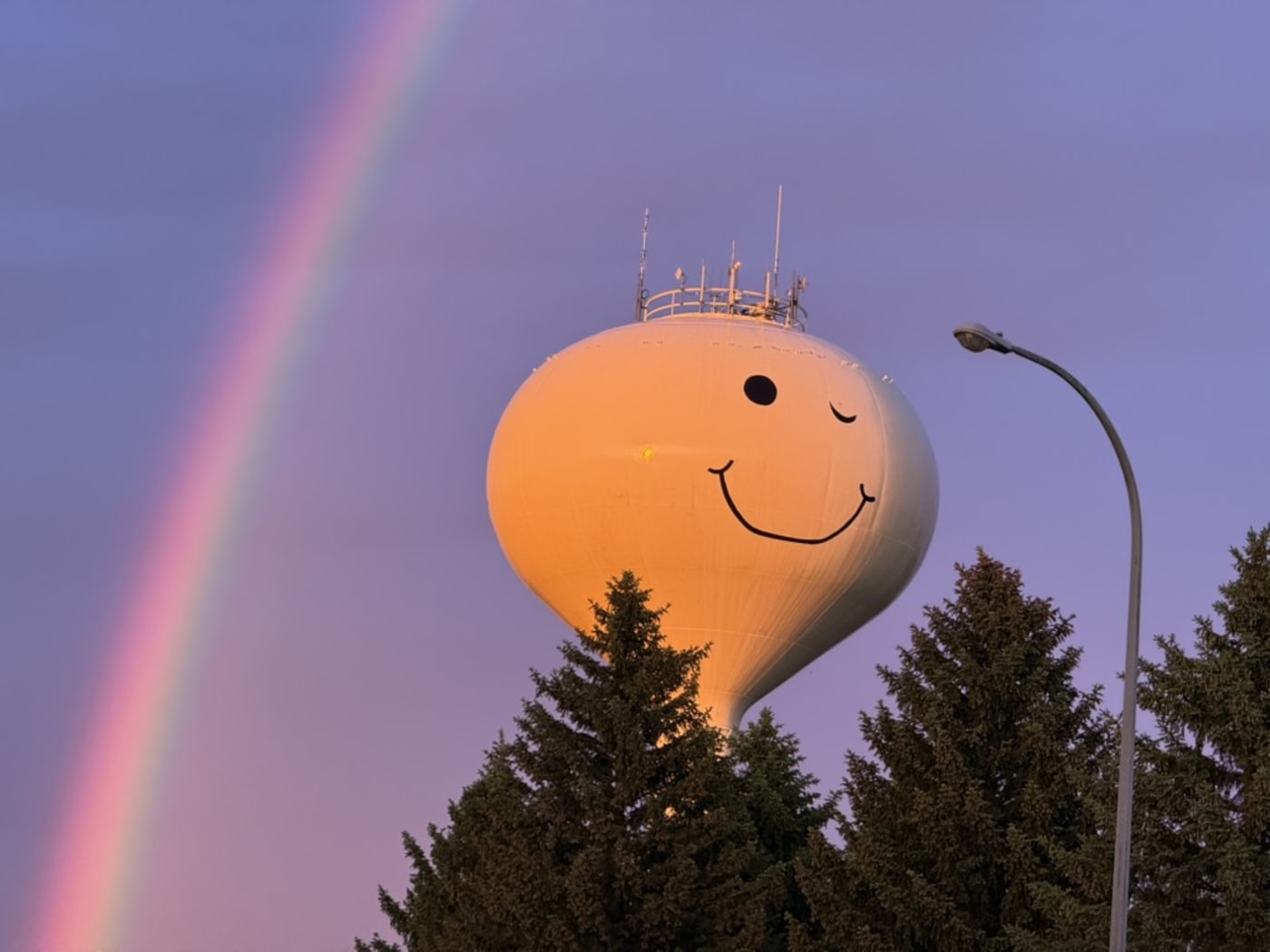 Water tower with rainbow in Grand Forks, ND