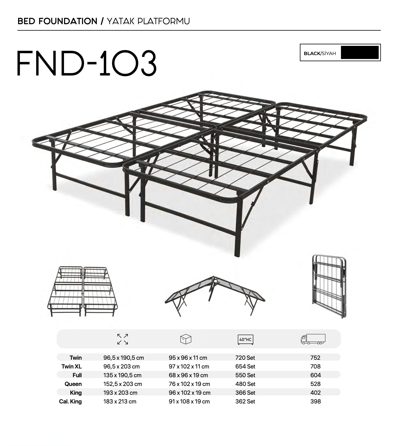 Foldable Metal Bed Foundation – FND-103 1