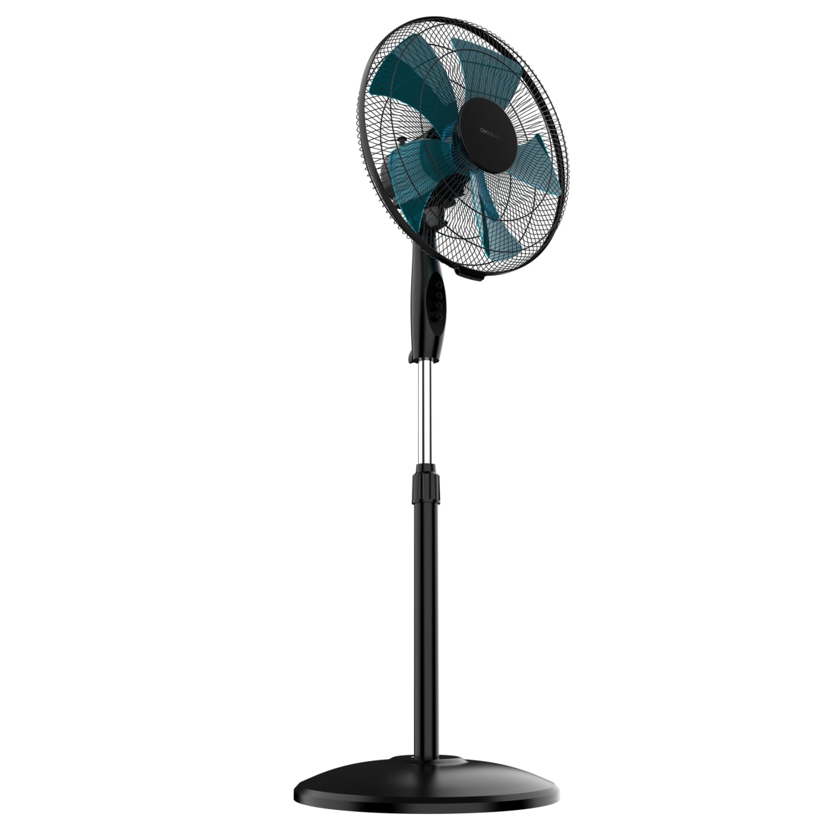 Ventilador de pie Cecotec EnergySilence 515 negro con cinco aspas turquesa y base circular