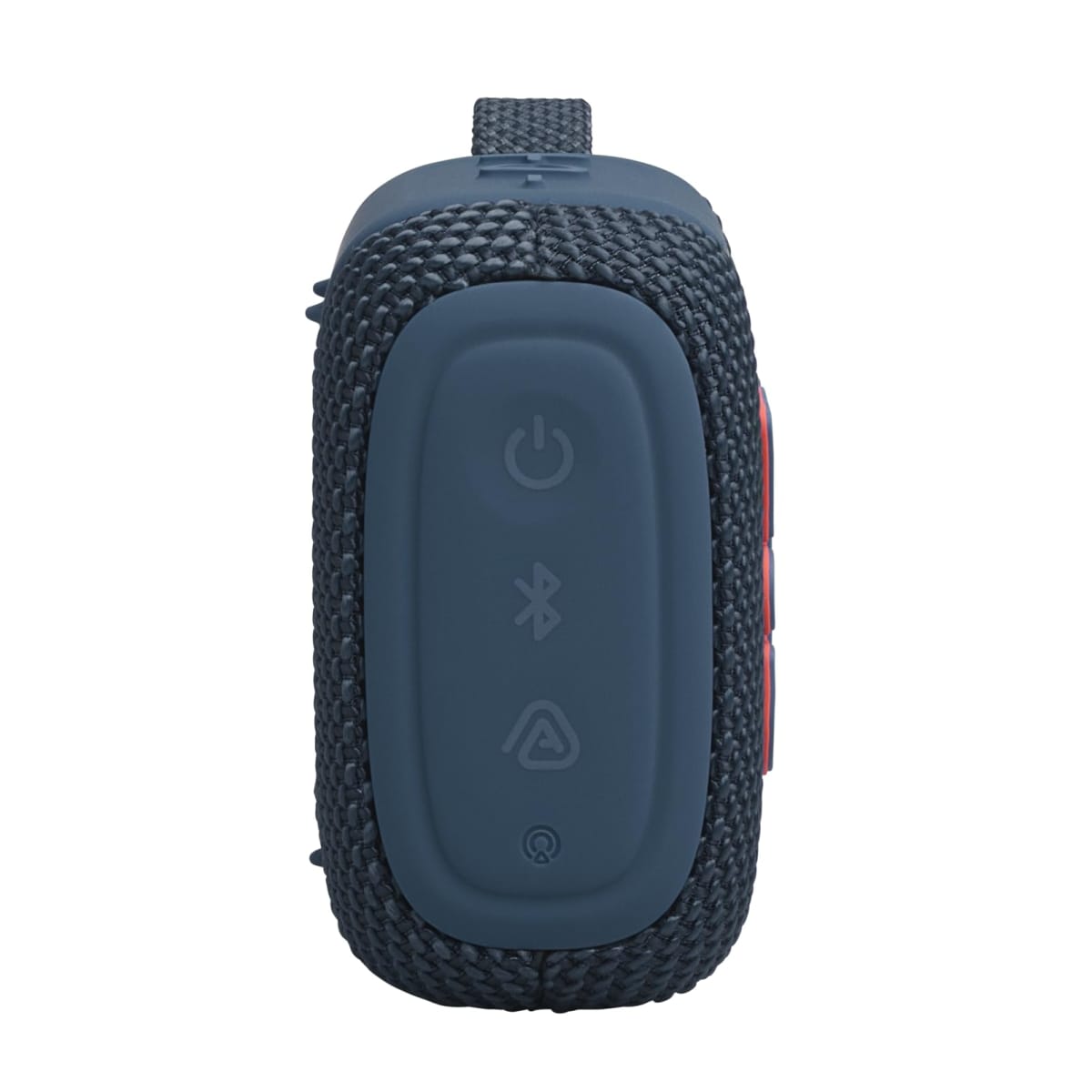 Vista superior altavoz JBL Go 5 azul con botones de control Bluetooth, encendido y Auracast