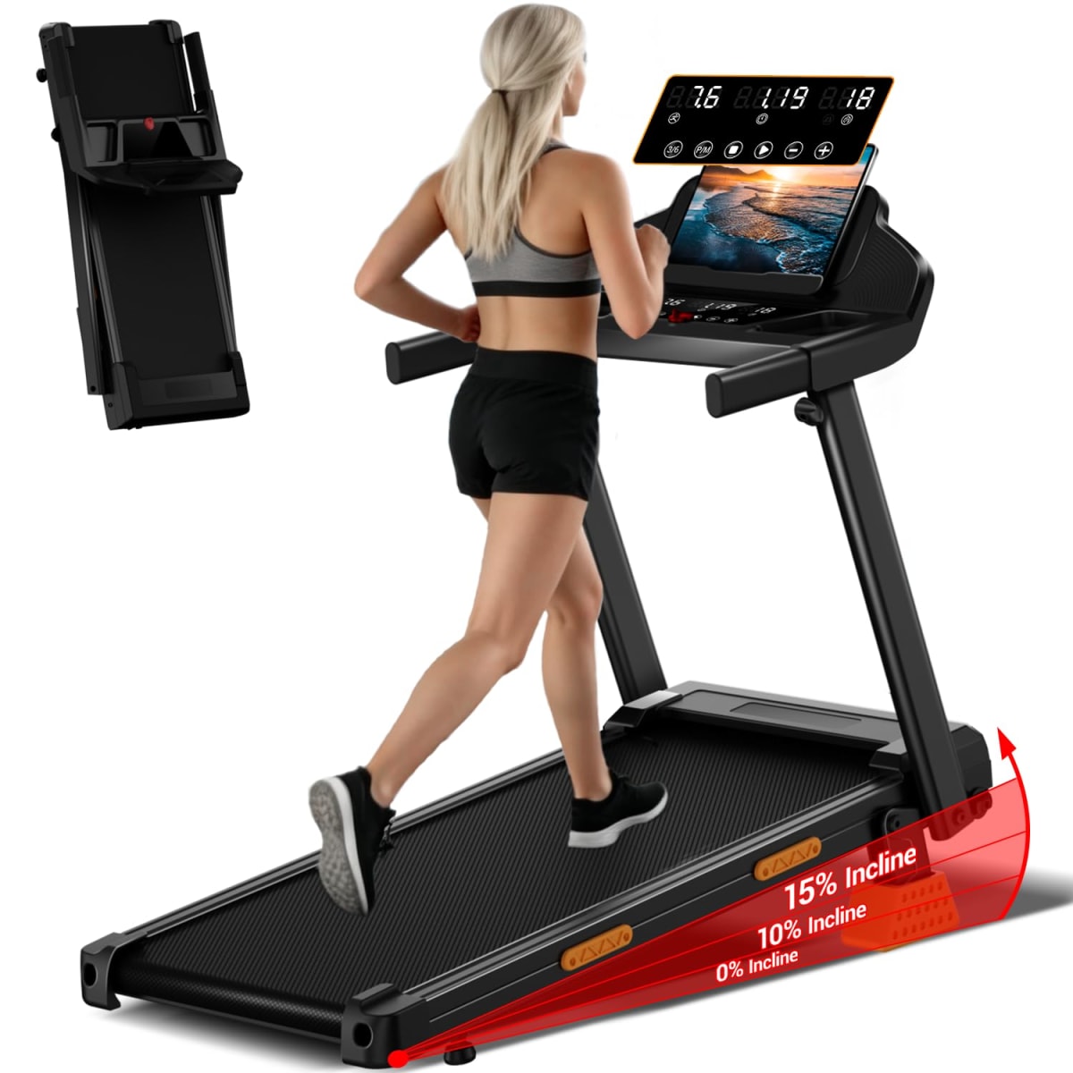 Cinta de correr CURSOR plegable con pantalla táctil e inclinación manual regulable