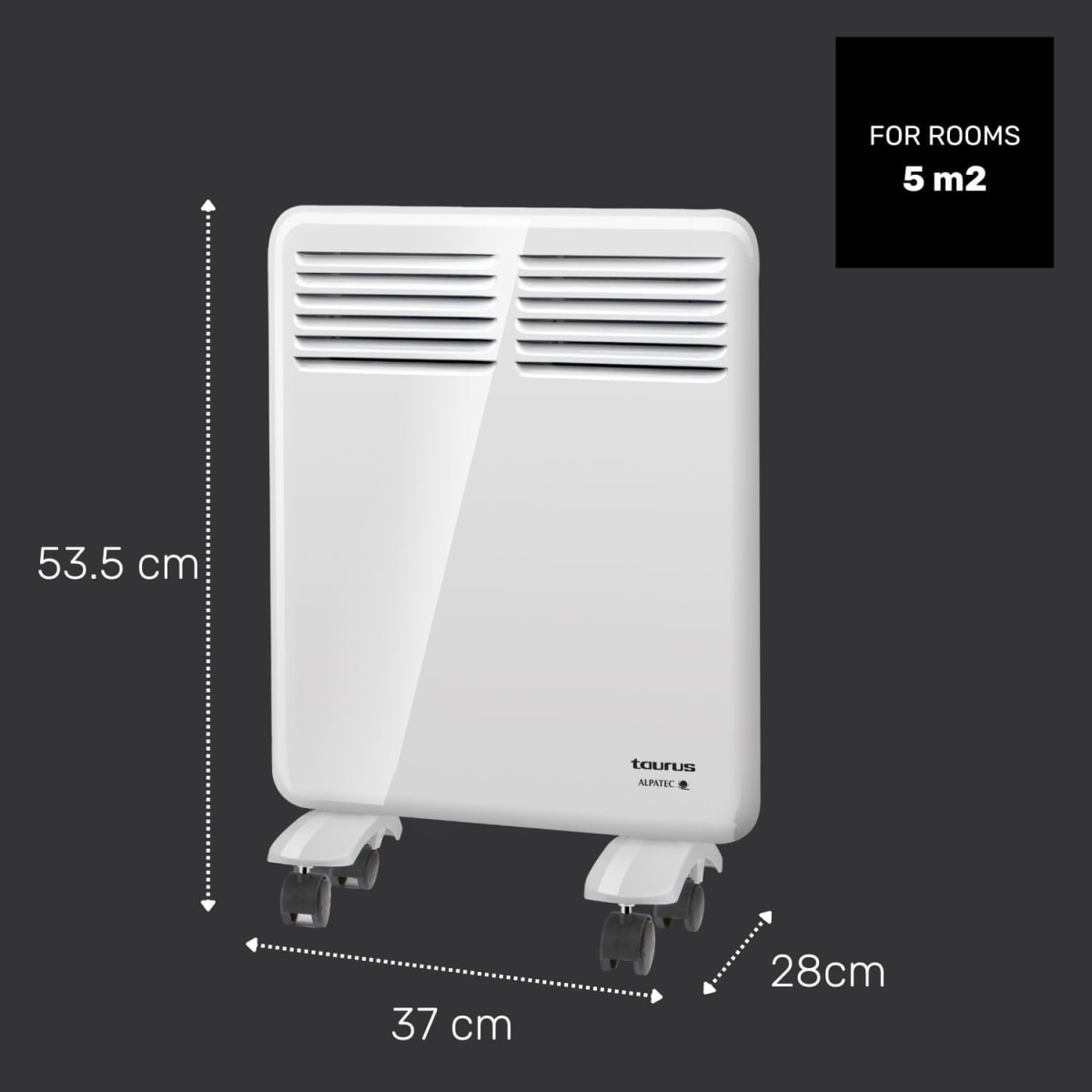 Calentador portátil Taurus Alpatec, 500W, con ruedas, pantalla digital y programador.