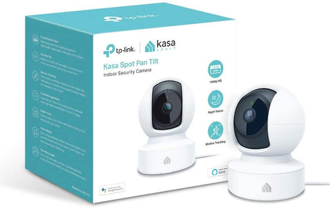 Cámara de seguridad Kasa Smart con caja y funciones destacadas