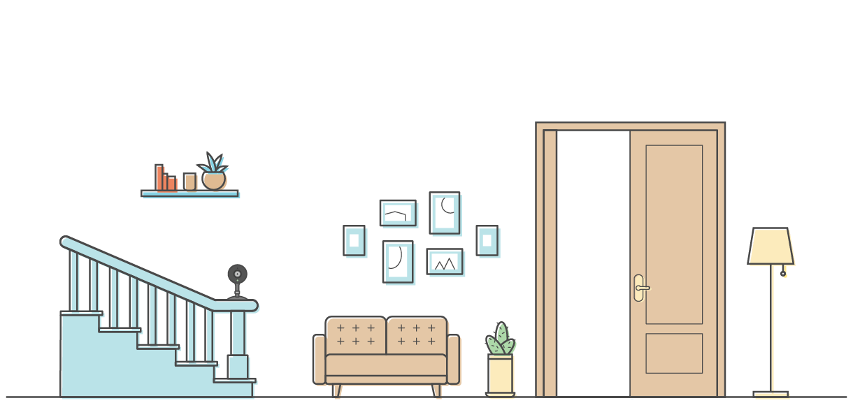 Cámara Kasa Smart instalada en escalera vigilando sala de estar