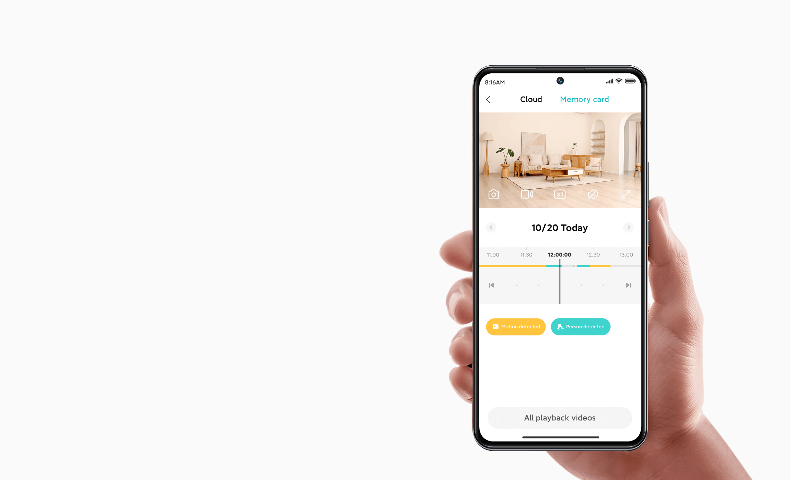 App Xiaomi mostrando detección de movimiento y personas en tiempo real