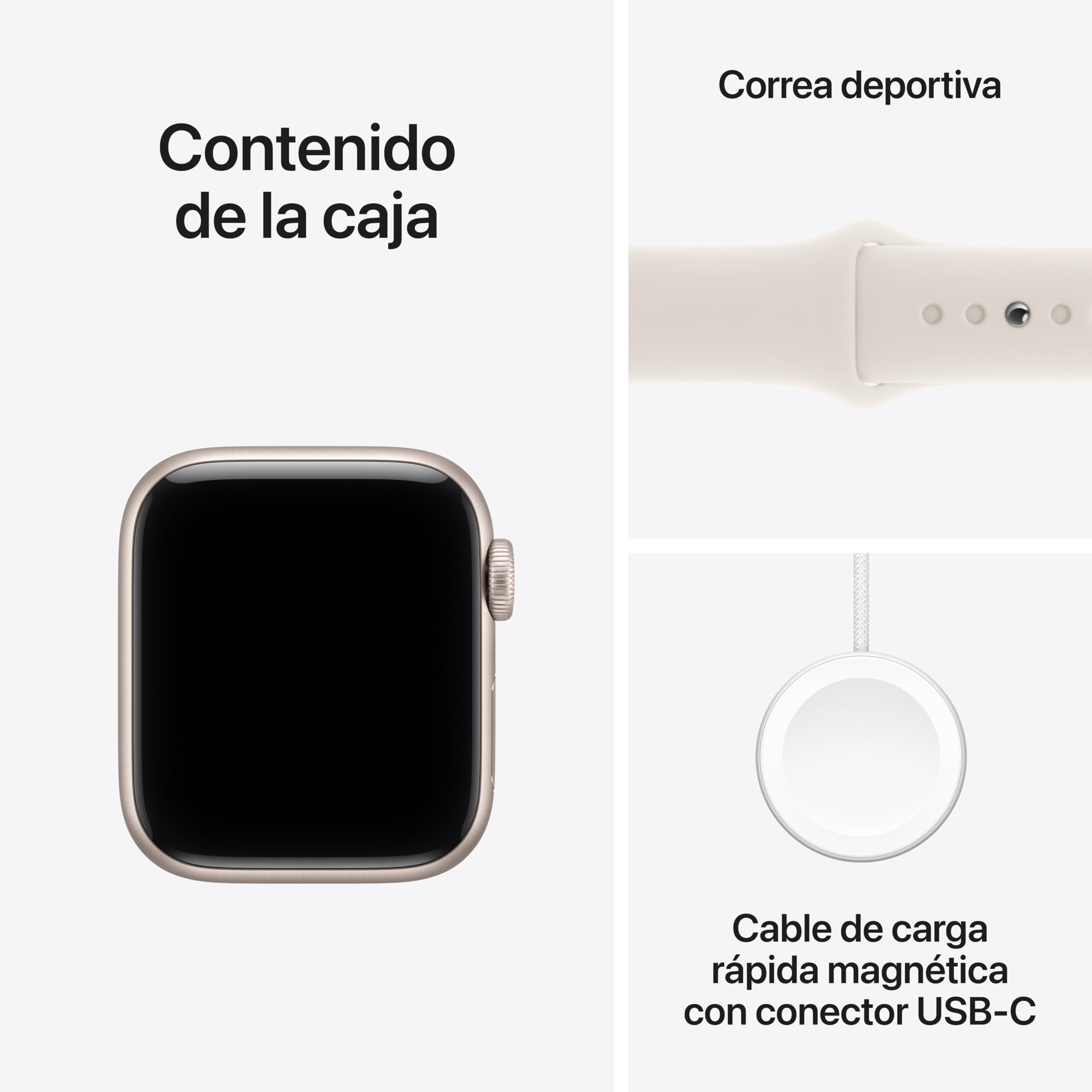 Apple Watch SE 3 Blanco Estrella con correa deportiva y cargador magnético USB-C