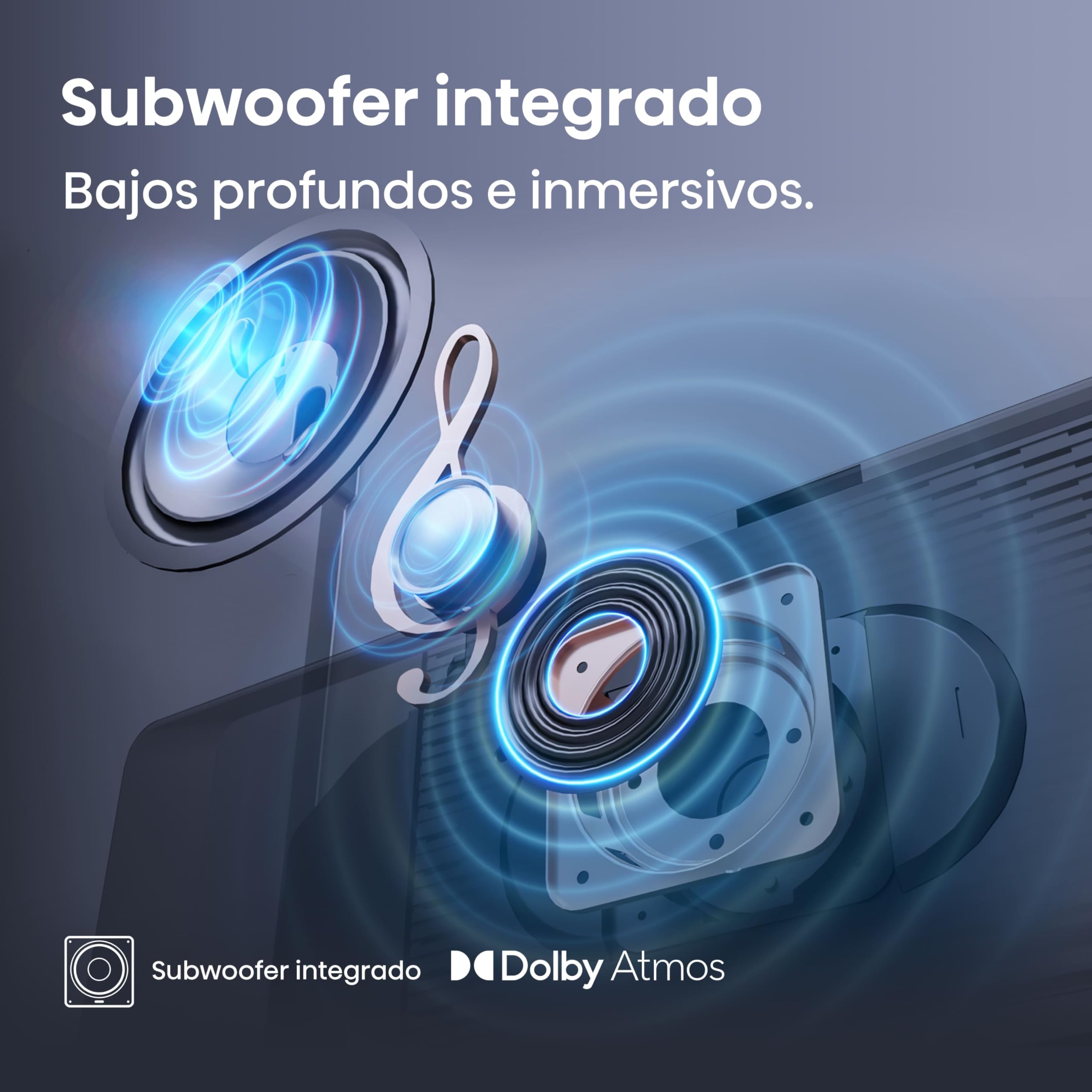 Subwoofer integrado Hisense 55E8Q con Dolby Atmos para graves inmersivos