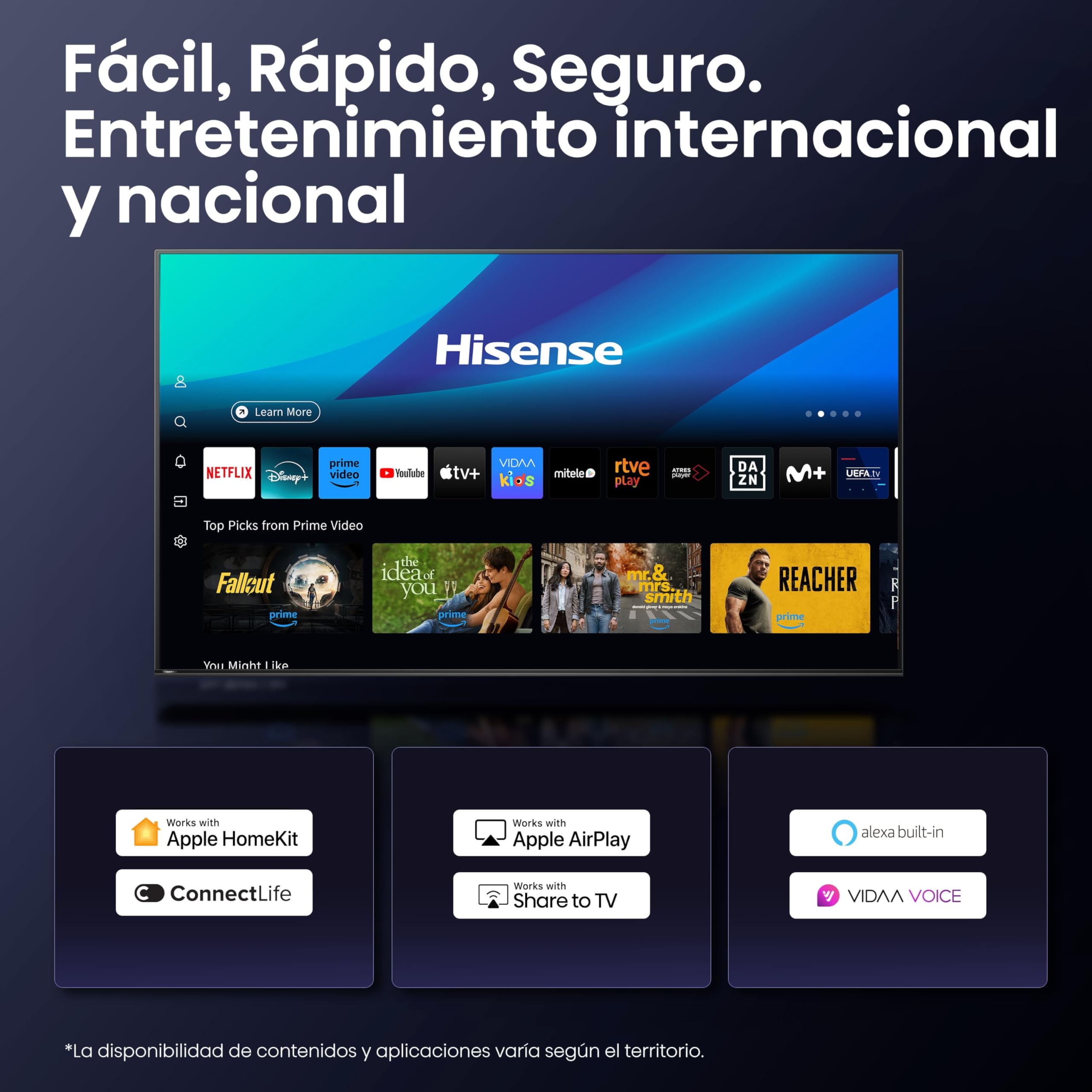 Hisense 55E8Q Smart TV con apps de streaming y conectividad inteligente