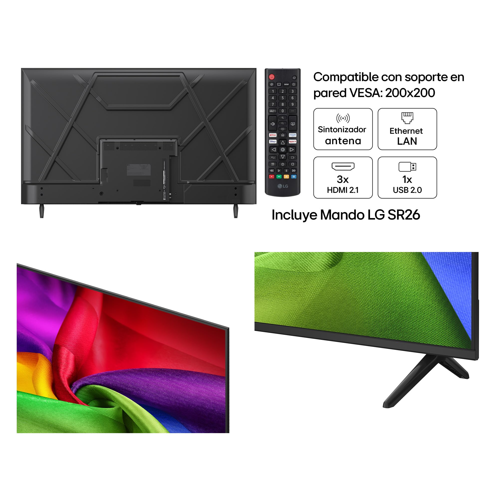 TV LG 50NU800B6LC con mando y puertos HDMI, USB y Ethernet