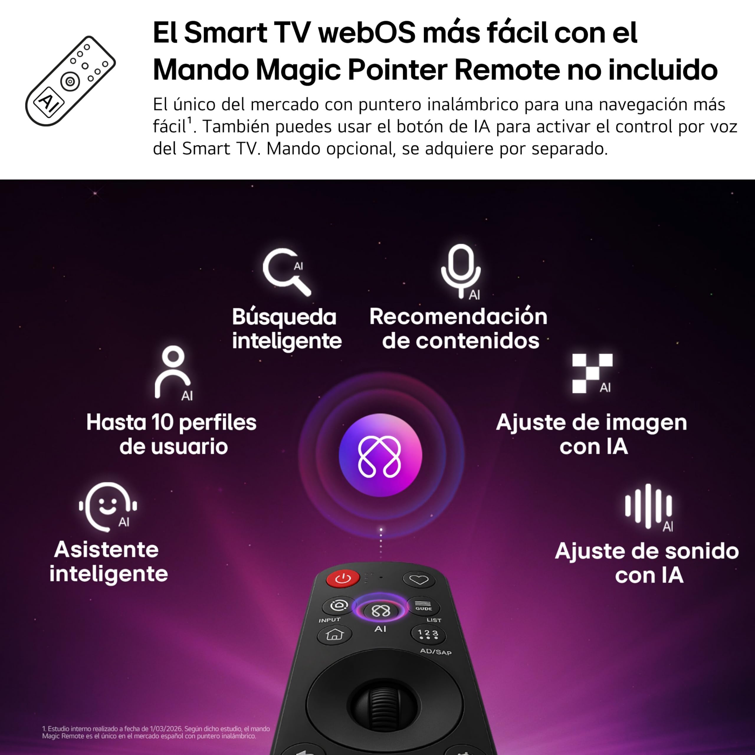 Mando Magic Remote con funciones de IA para Smart TV LG