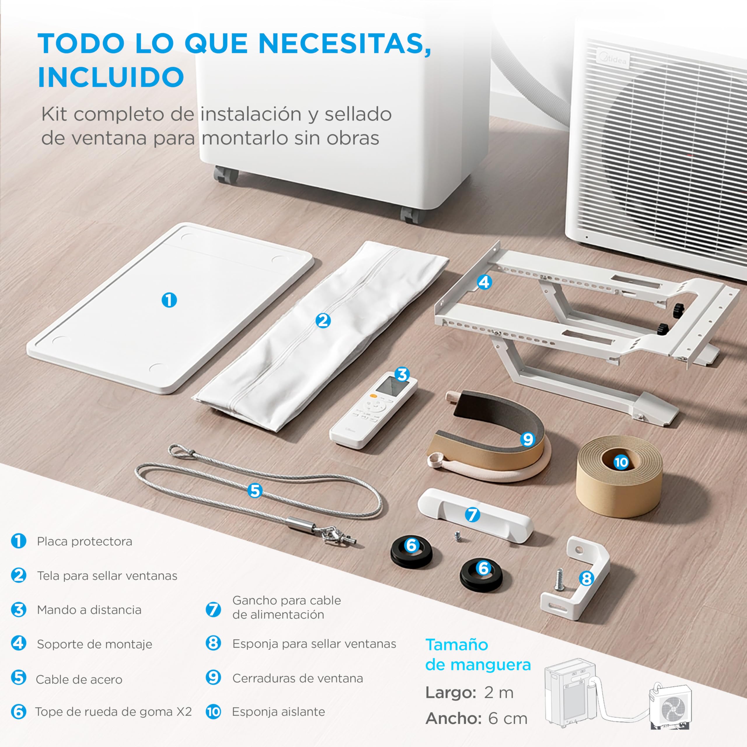 Kit completo instalación aire acondicionado portátil Midea sin obras