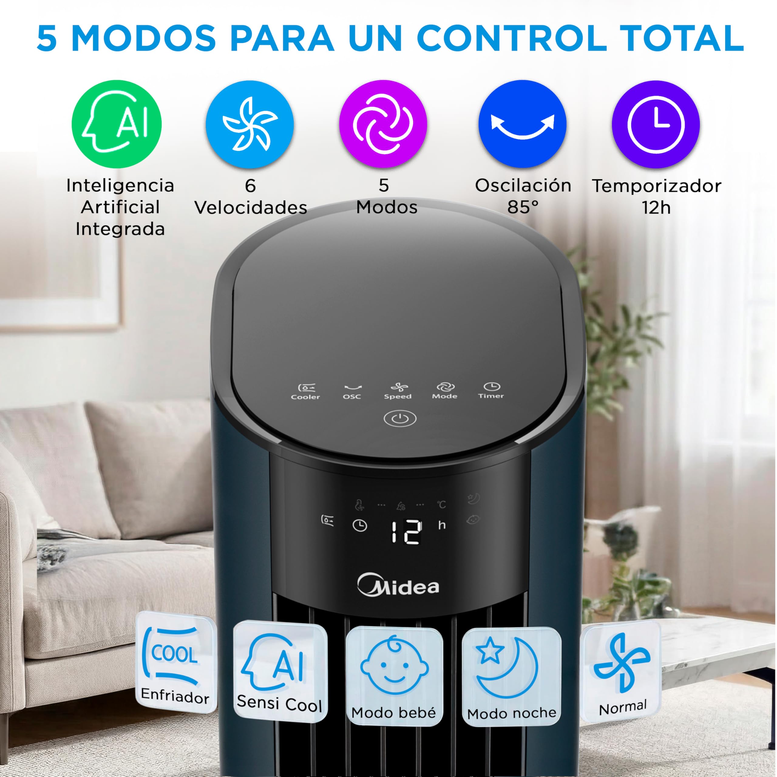 Climatizador evaporativo MIDEA con 5 modos y control inteligente