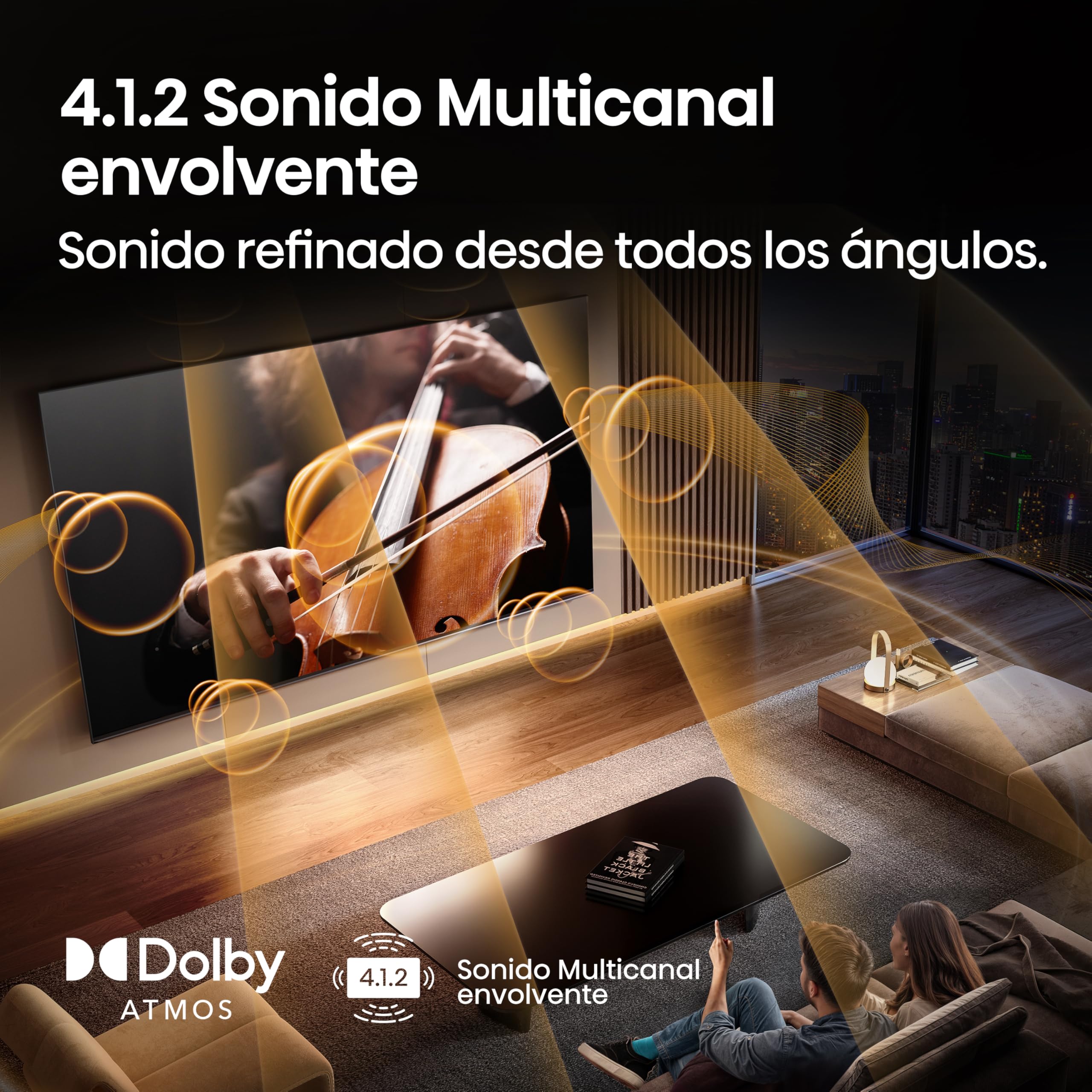Hisense TV 55U8Q con sonido envolvente 4.1.2 Dolby Atmos en sala de estar