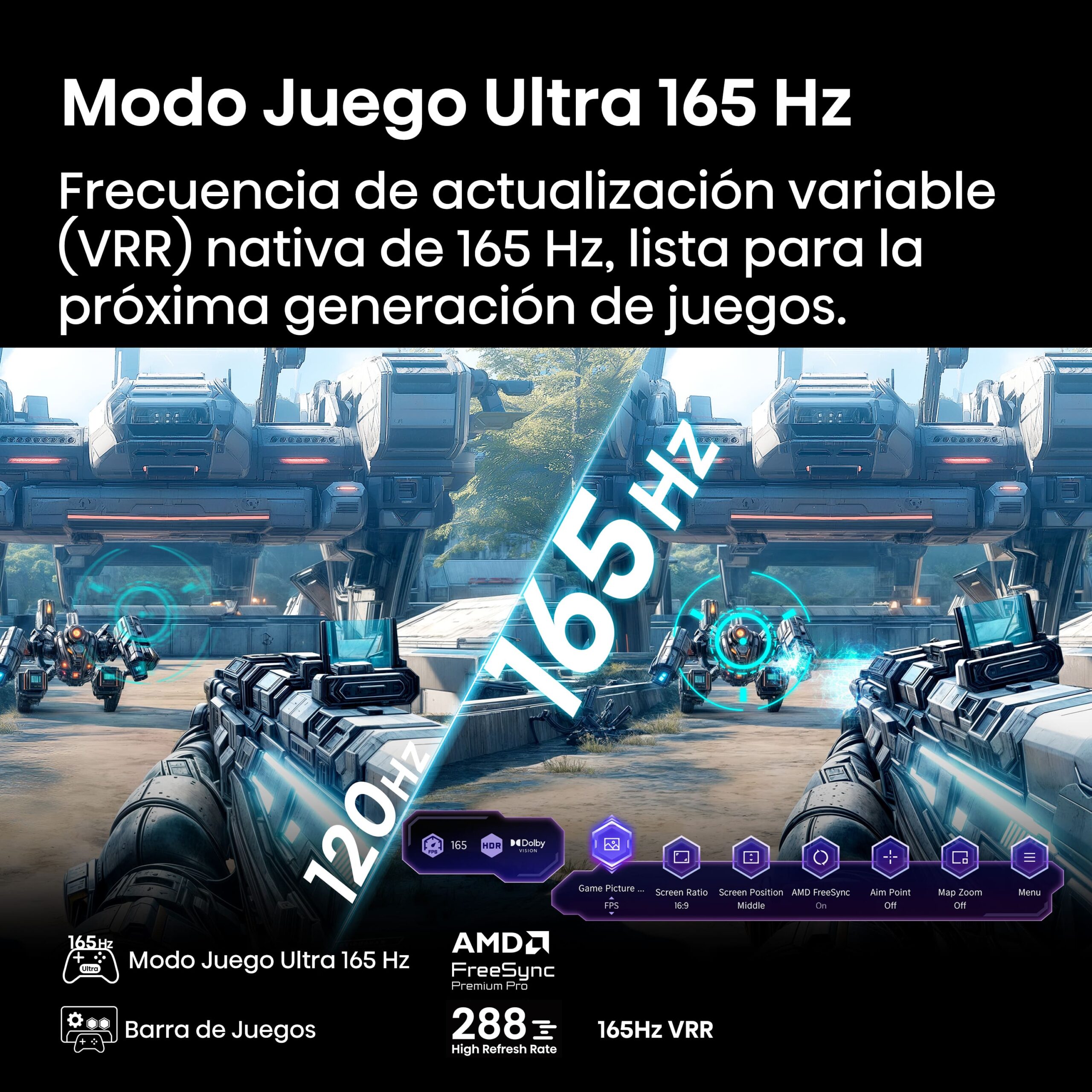 Monitor gaming con modo Ultra 165Hz y AMD FreeSync Premium Pro