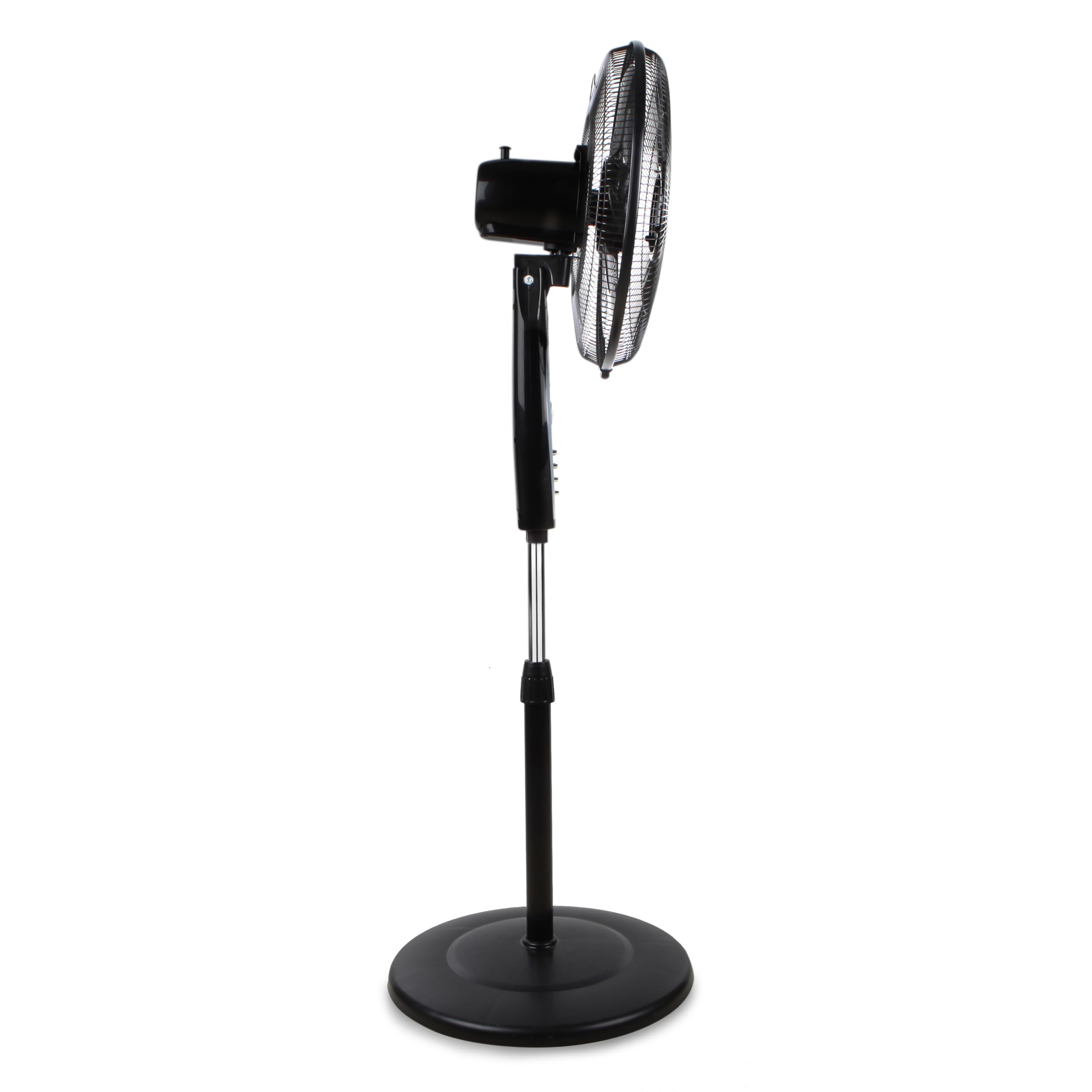 Ventilador de pie Orbegozo SF 0149 negro con base redonda, tubo telescópico y cabezal oscilante.
