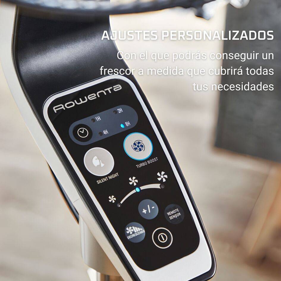 Mando a distancia Rowenta con pantalla digital y botones de control para ventilador