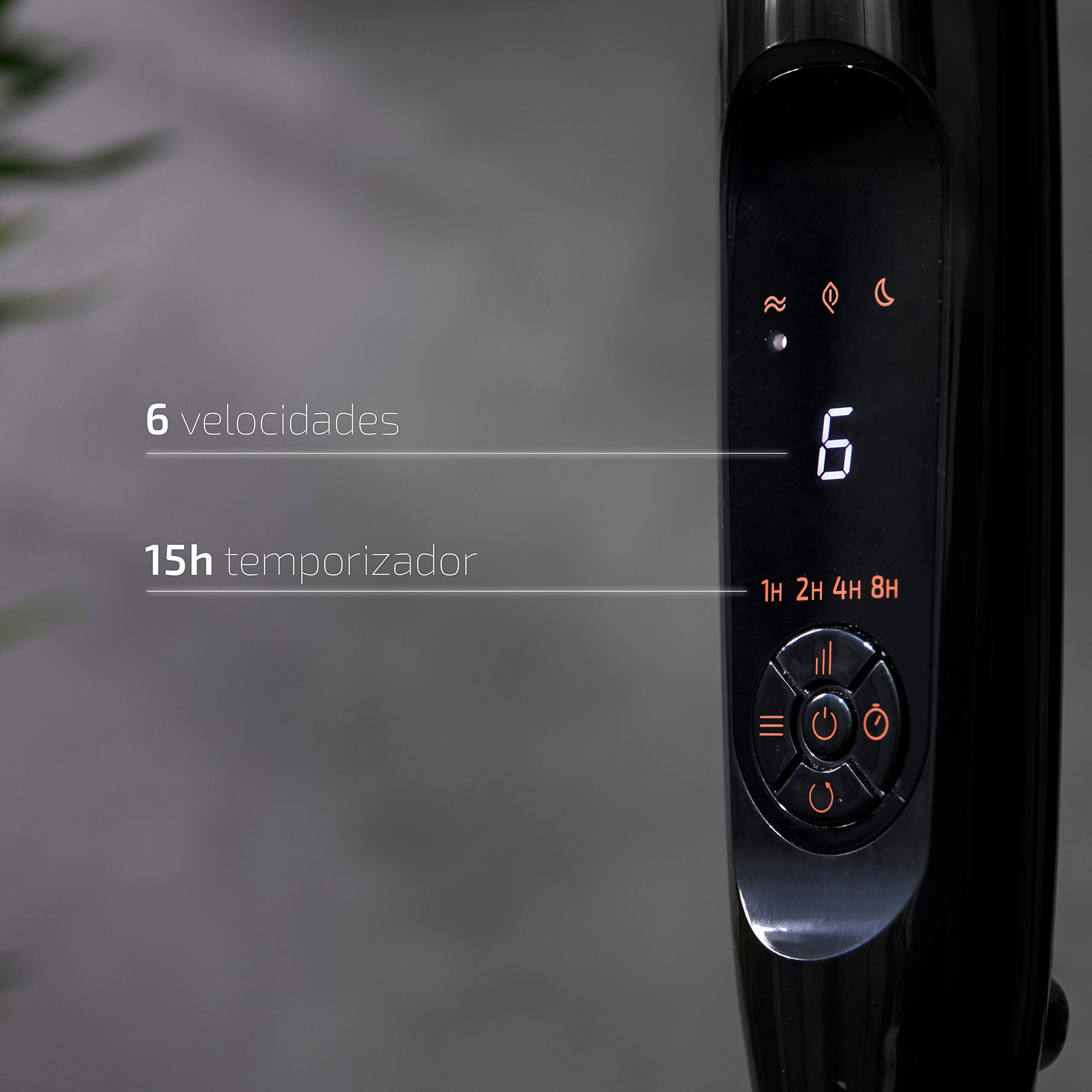 Panel de control LED del ventilador Cecotec EnergySilence con 6 velocidades y temporizador de 15 horas