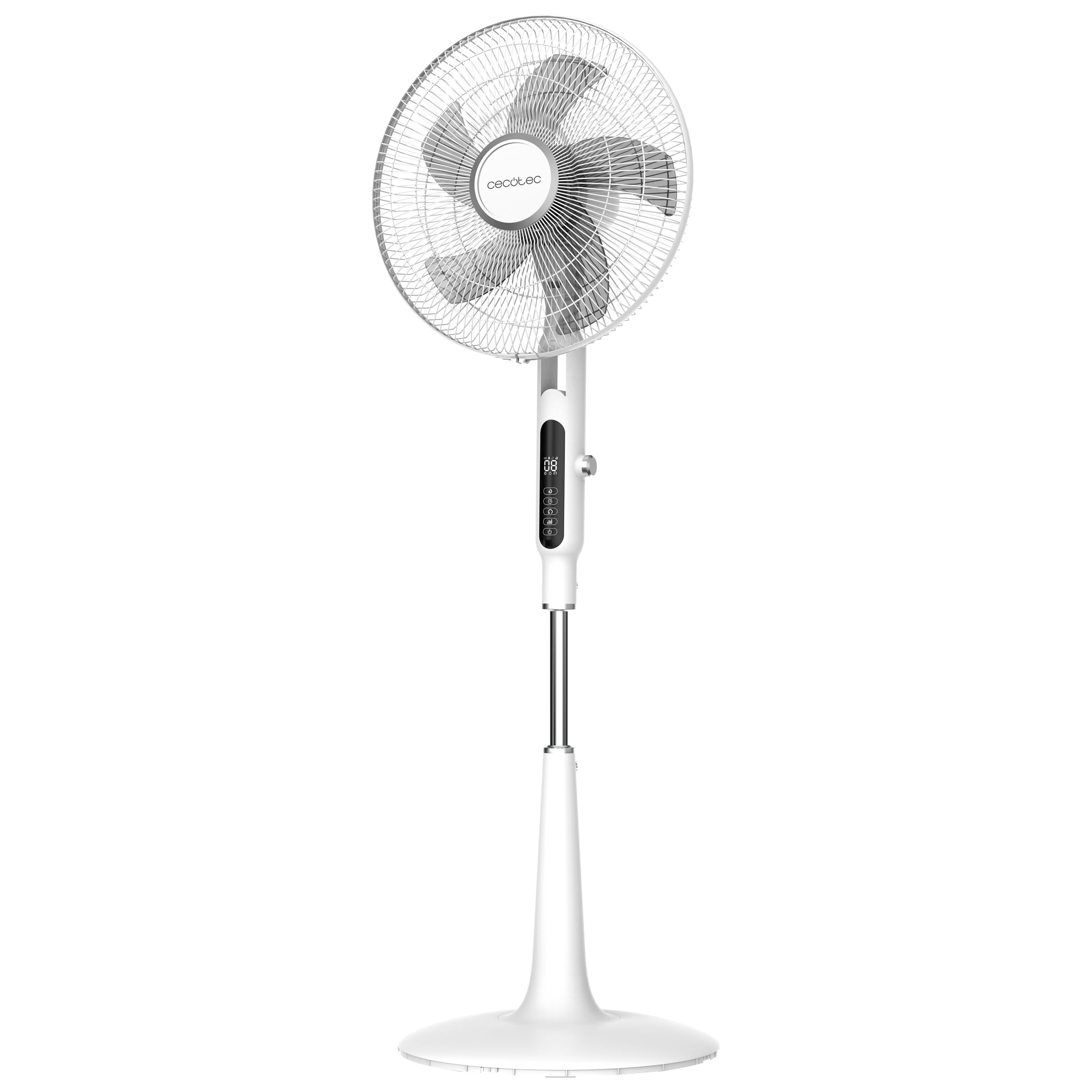 Ventilador de pie Cecotec EnergySilence 1020 ExtremeConnected blanco con mando a distancia, pantalla LED, 10 aspas y altura ajustable.