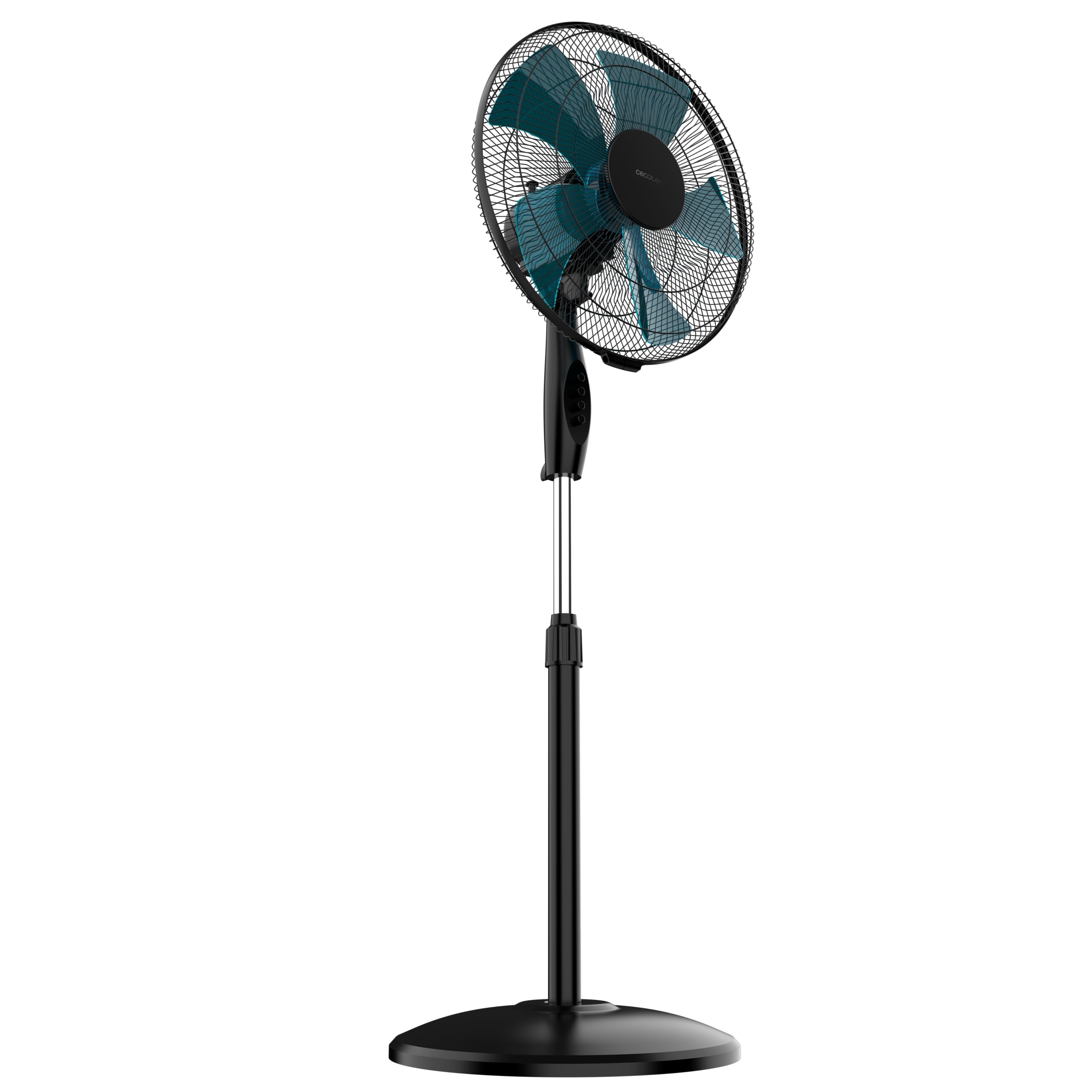 Ventilador de pie Cecotec EnergySilence 515 negro con cinco aspas turquesa y base circular