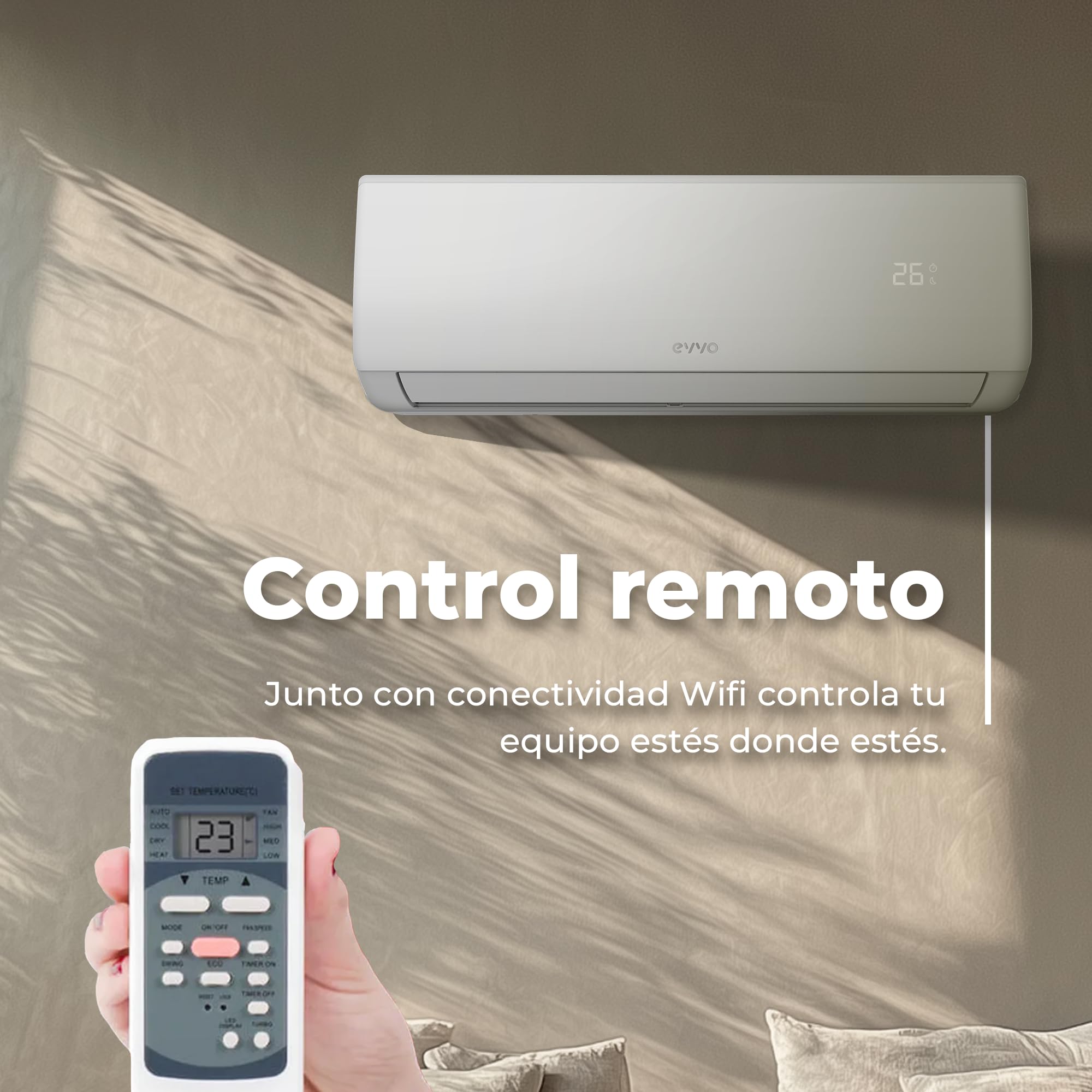 Aire acondicionado split EVVO con control remoto y conectividad Wifi para climatizar tu hogar