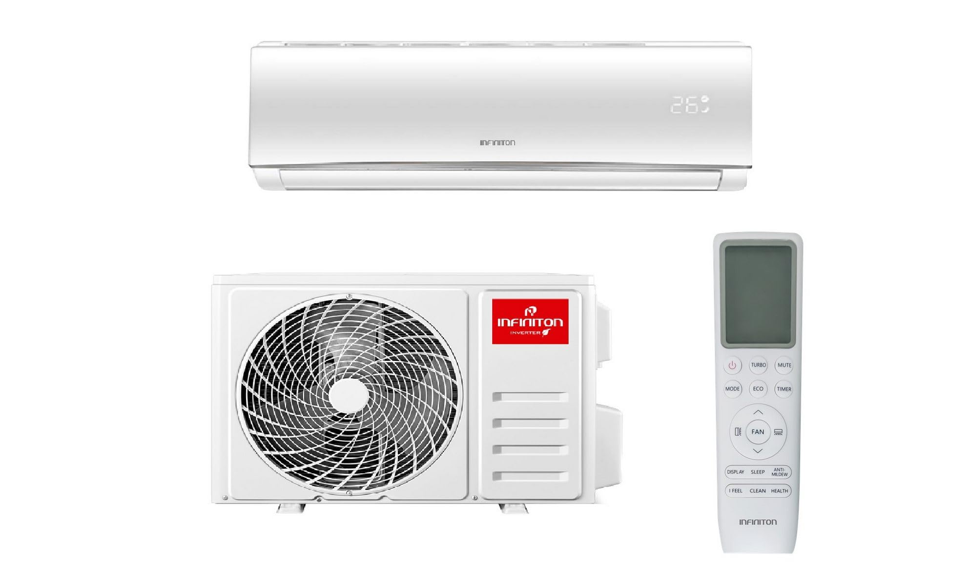 Aire acondicionado INFINITON split 9000 BTU con unidad interior, exterior y mando a distancia