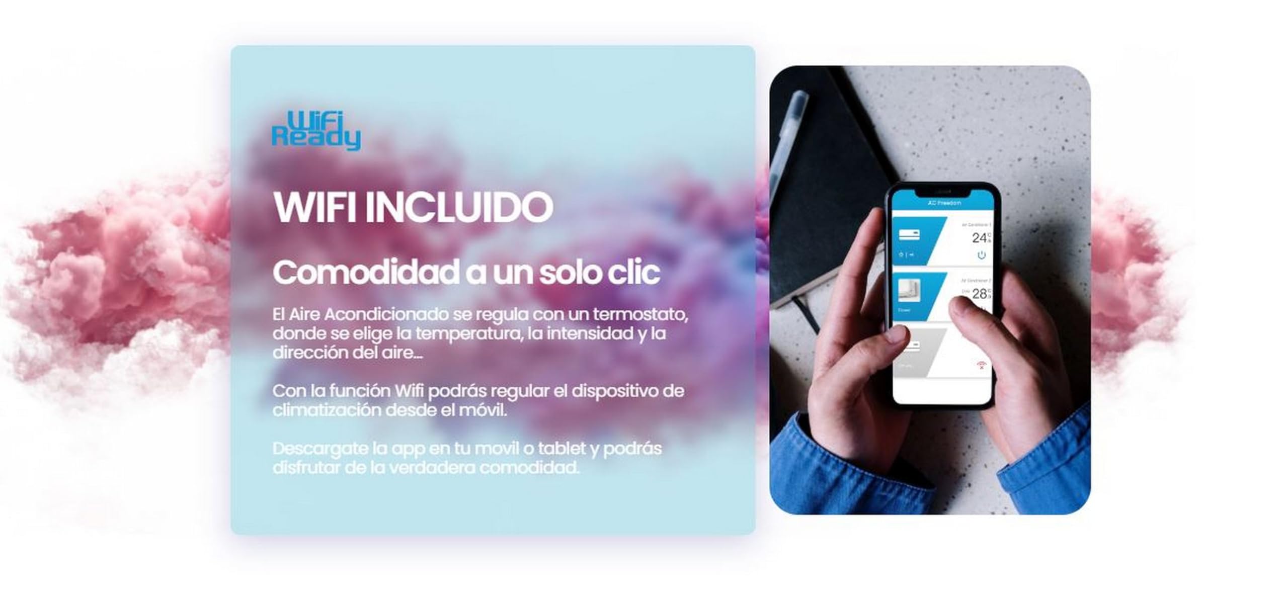 Aire acondicionado Infiniton con control WiFi mediante app móvil en smartphone