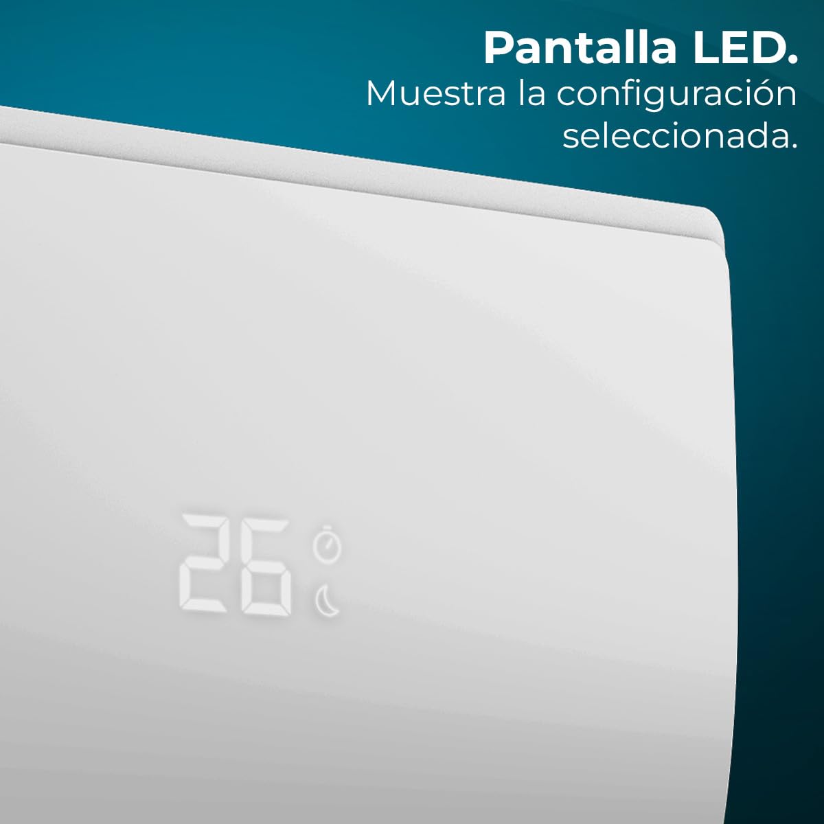 Pantalla LED del aire acondicionado Cecotec AirClima 9000 Smartfresh mostrando temperatura 26