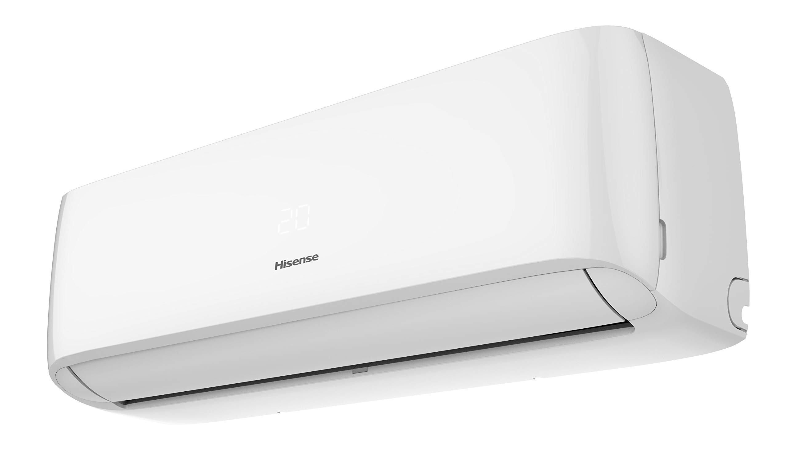 Aire acondicionado blanco Hisense con display digital en estudio