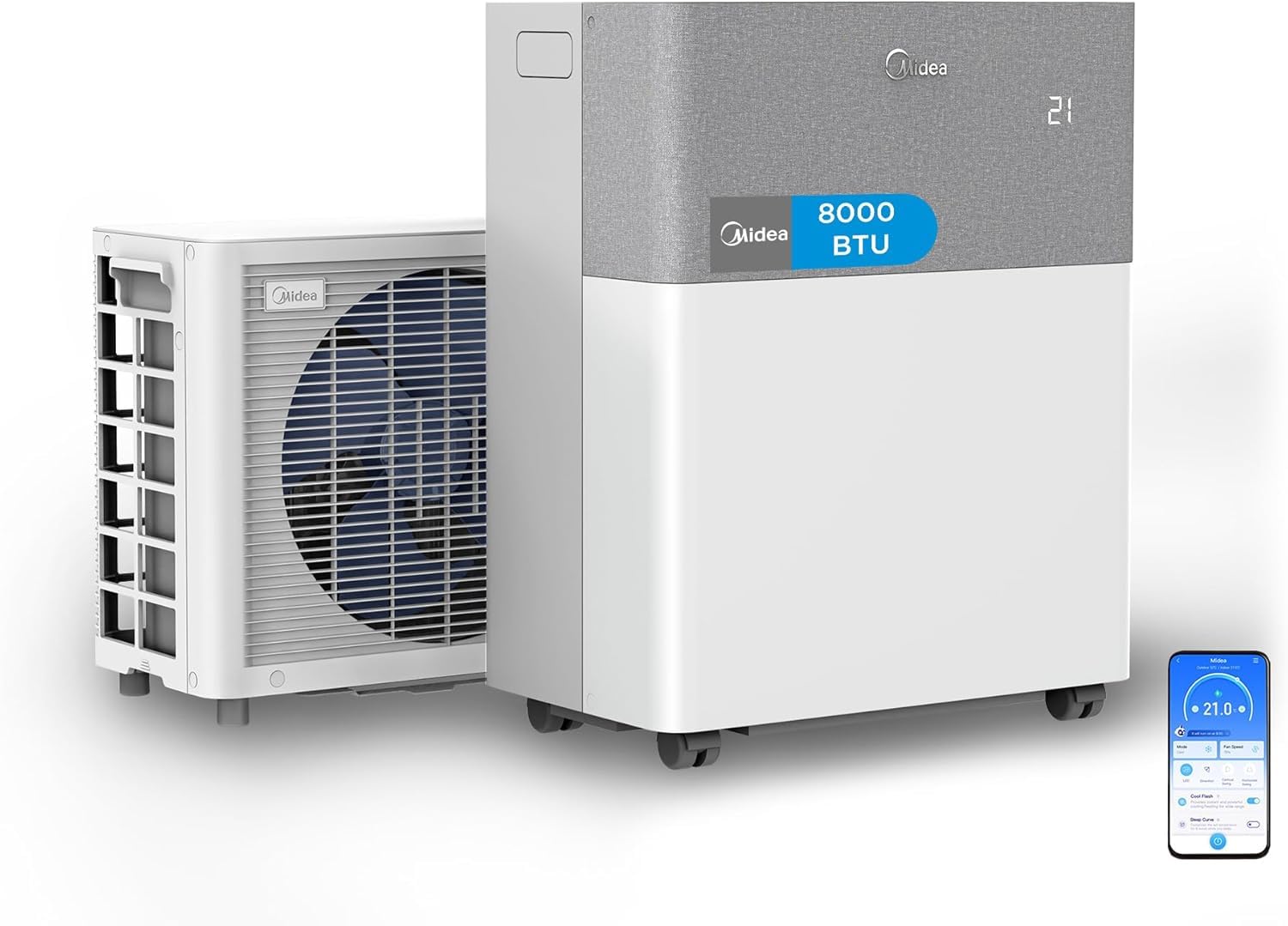 Aire acondicionado portátil Midea de 8000 BTU con control por app y pantalla digital