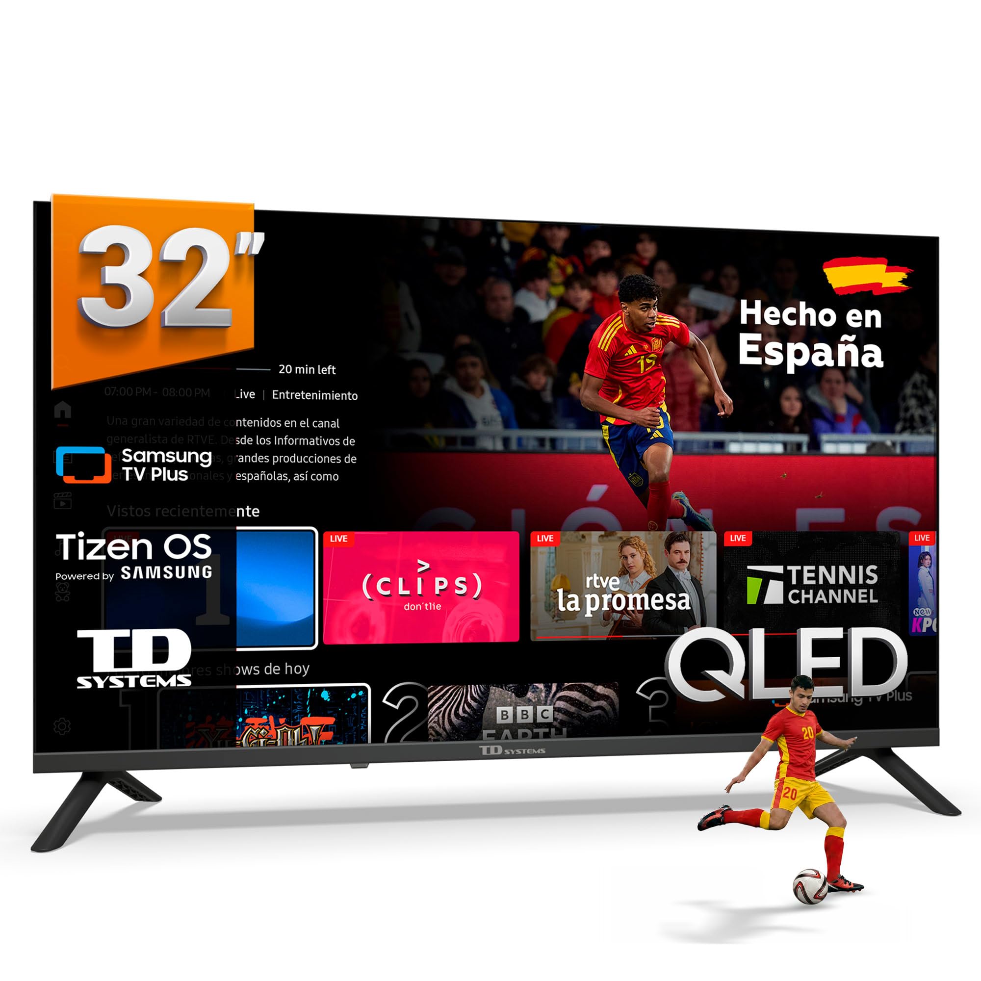 Televisor Smart TD Systems de 40 pulgadas con pantalla HDR de fútbol en Tizen OS