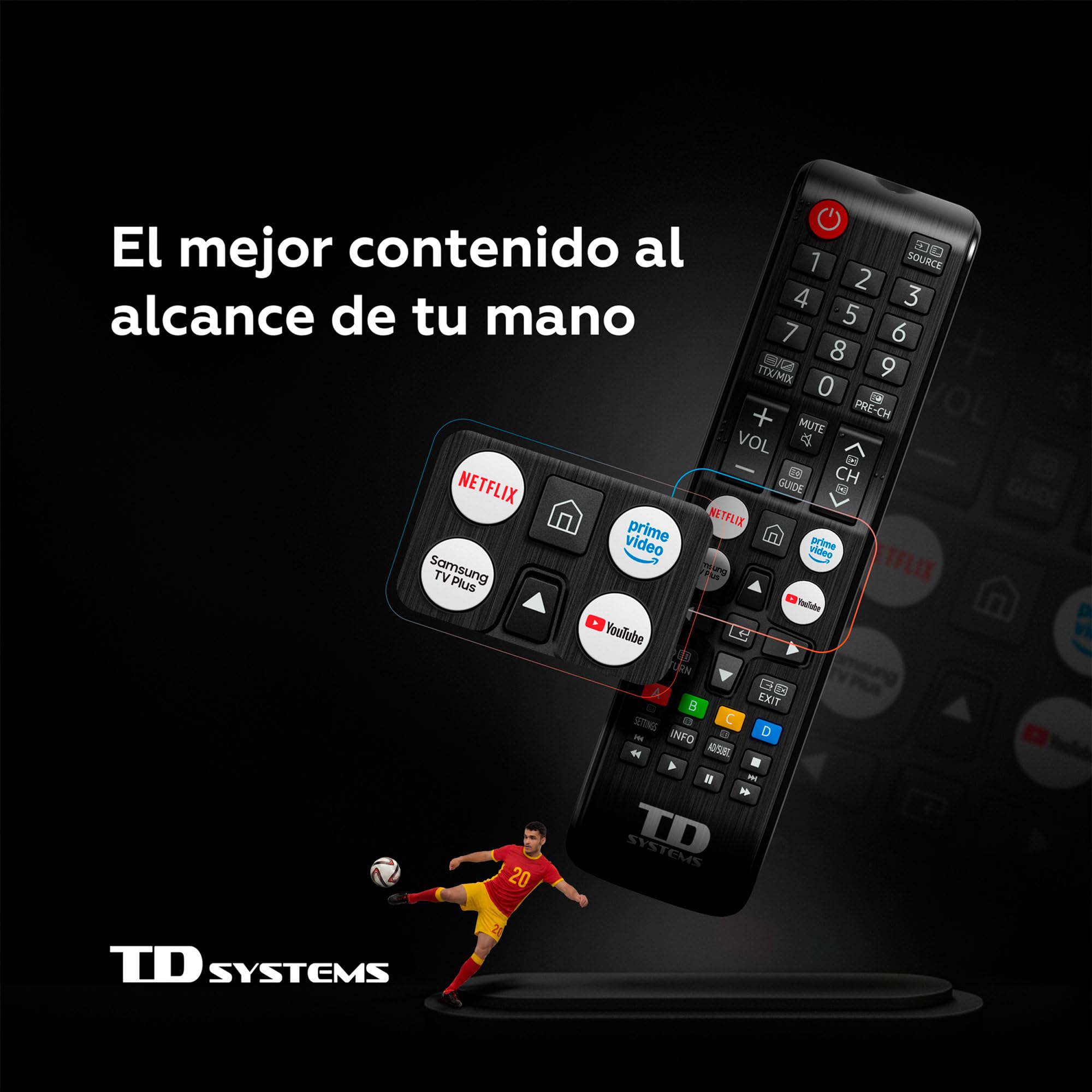 Control remoto TD Systems con acceso directo a Netflix, Prime Video y YouTube