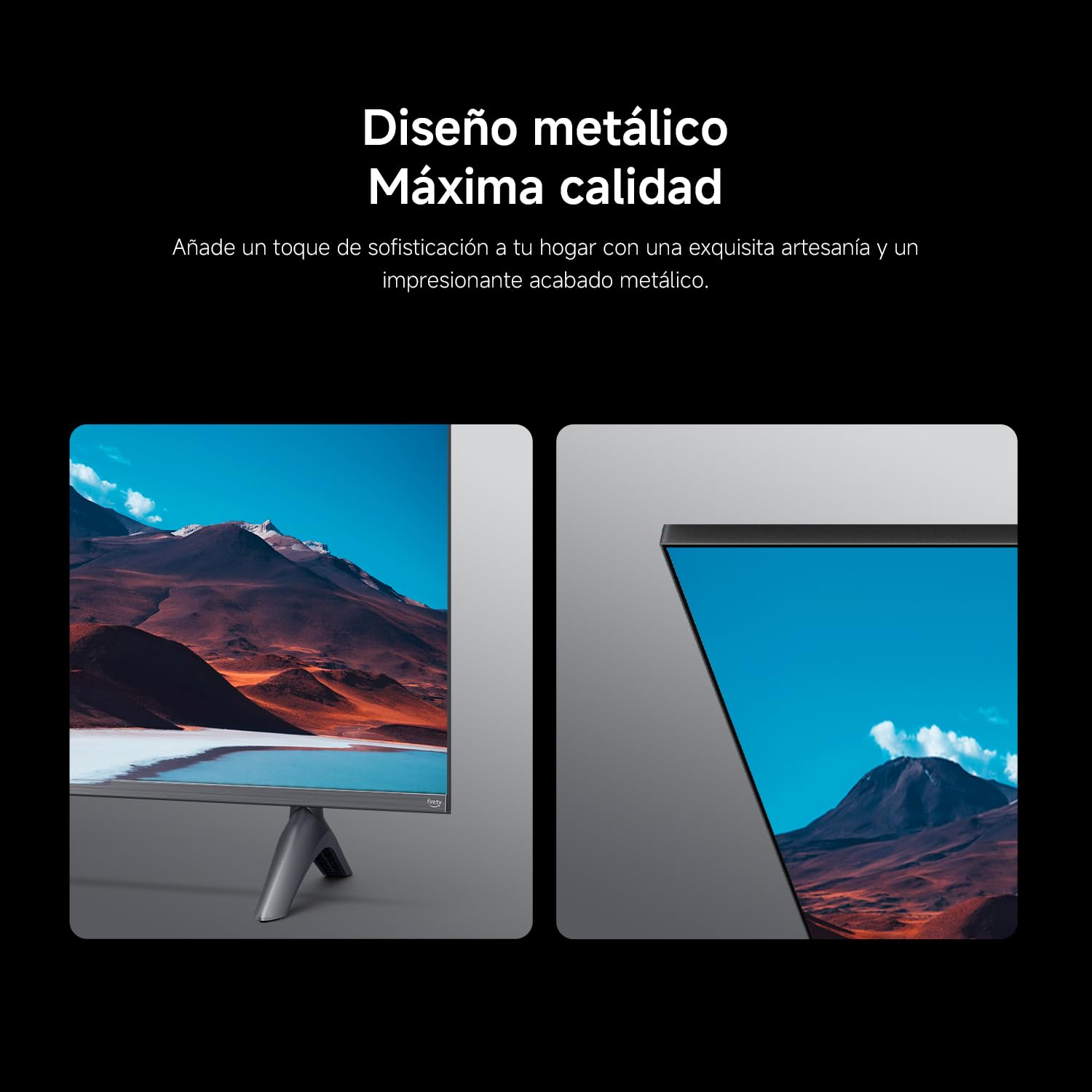 Xiaomi TV F 65 pulgadas con diseño metálico premium y bisel delgado, mostrando paisaje en pantalla 4K.