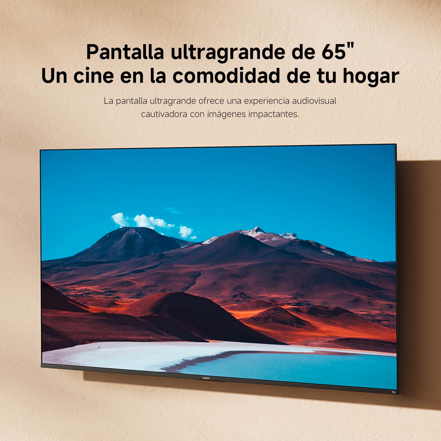 Smart TV Xiaomi 65 pulgadas 4K UHD con Fire TV, Alexa y HDR10 mostrando paisaje montañoso en pantalla grande