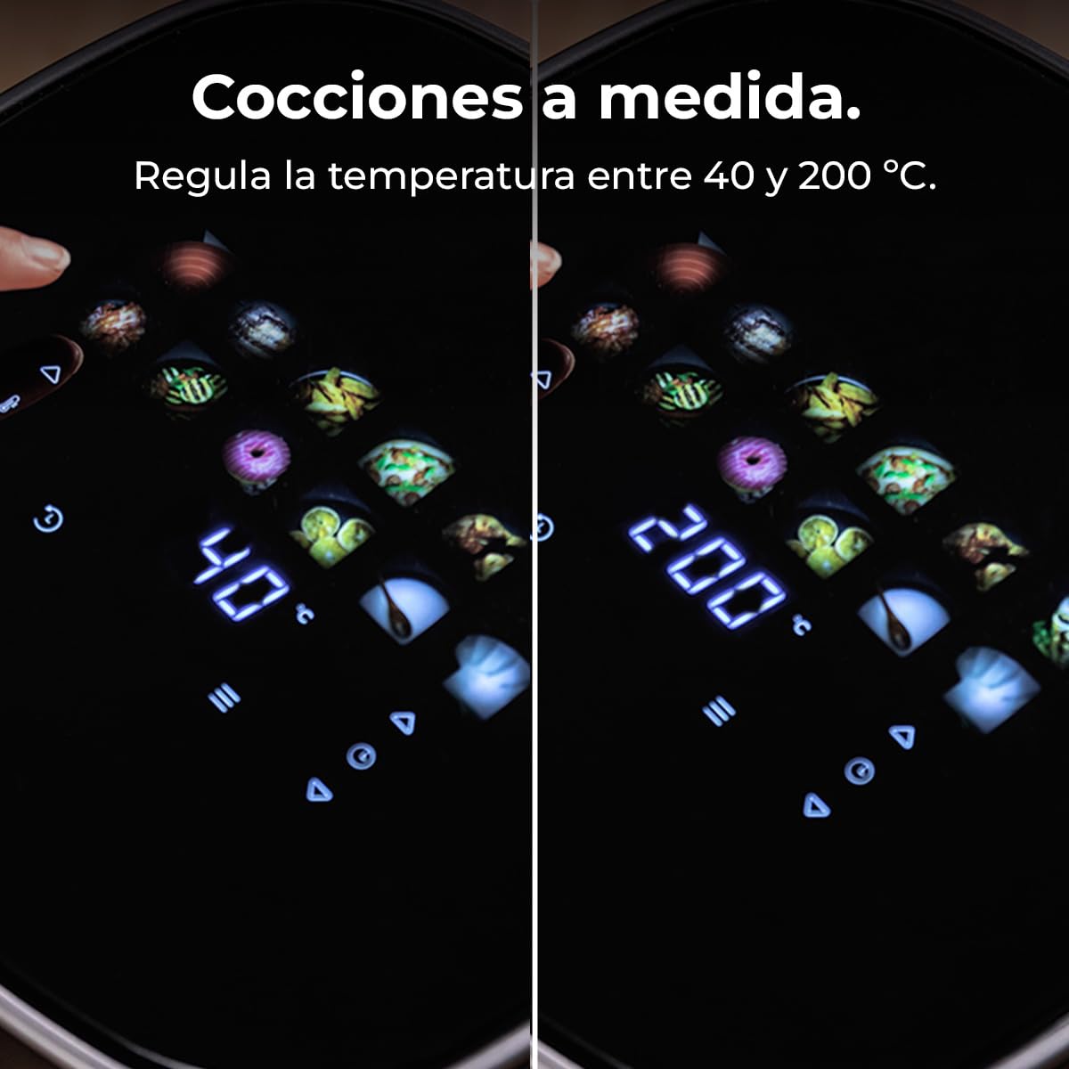 Panel digital táctil Cecofry Duoheat 6500 Plus con regulación de temperatura de 40 a 200 grados.