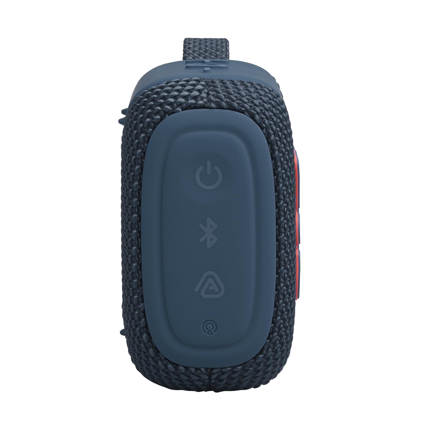 Vista superior altavoz JBL Go 5 azul con botones de control Bluetooth, encendido y Auracast