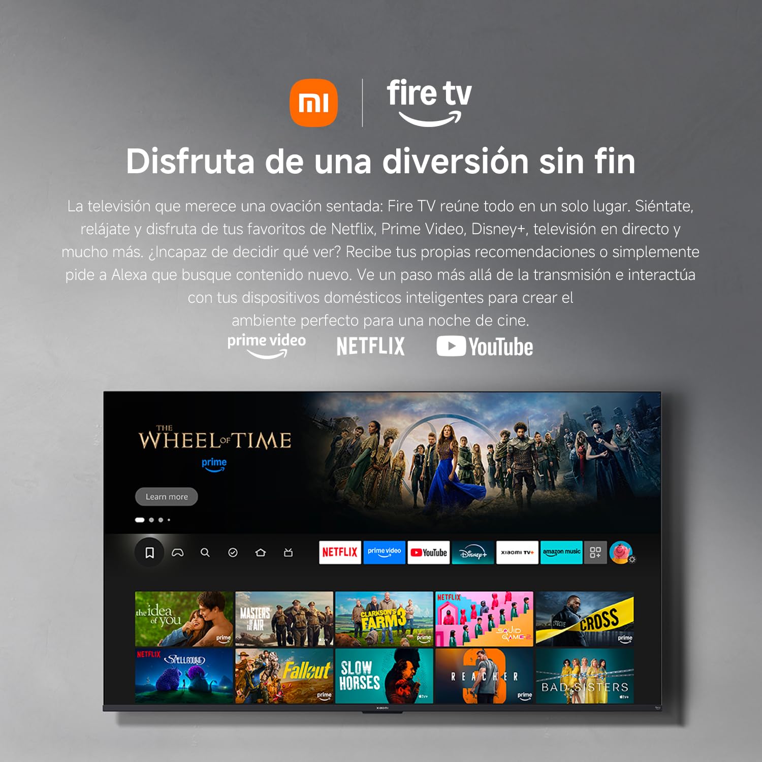 Smart TV Xiaomi F 50 pulgadas 4K con Fire TV mostrando interfaz y apps de streaming