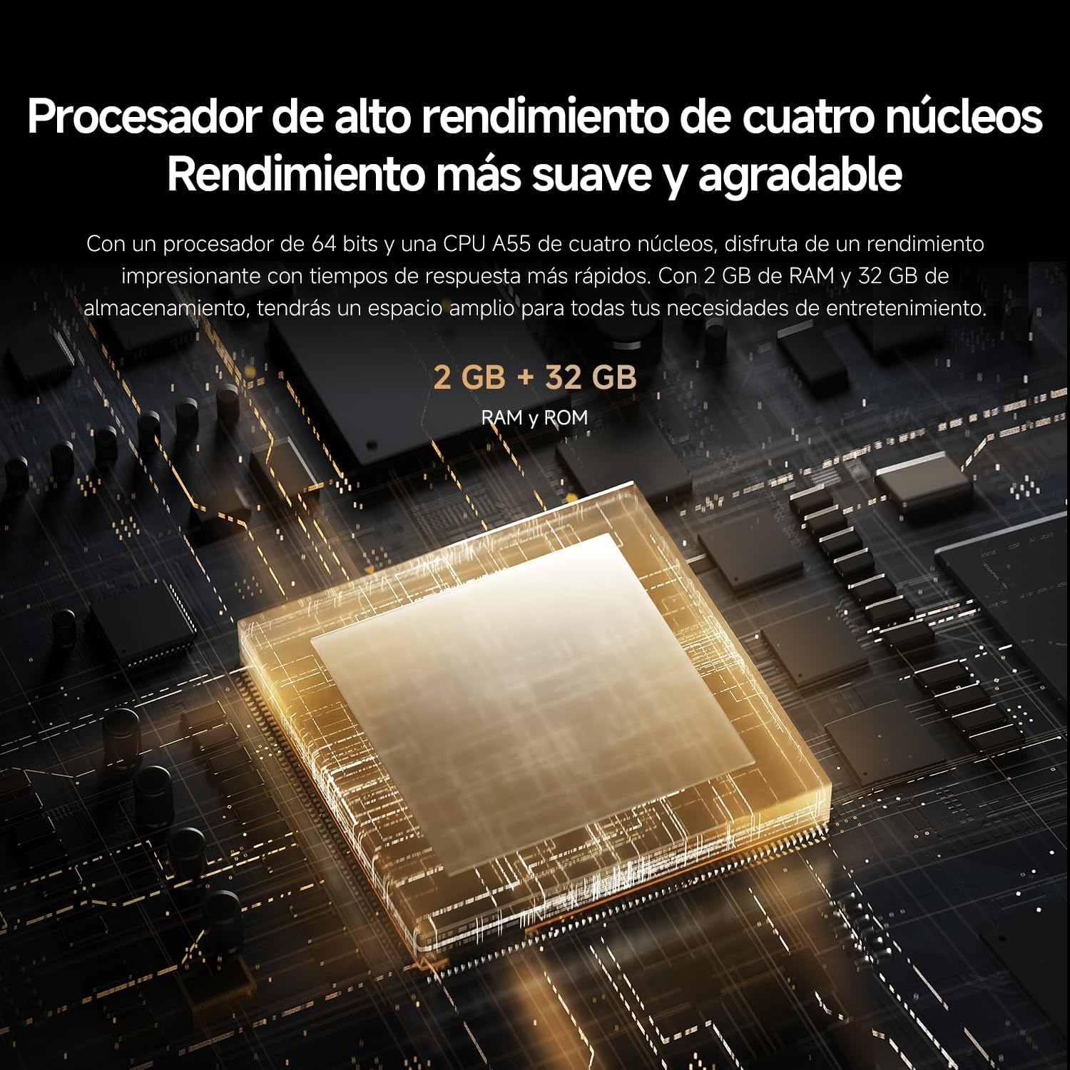 Microchip procesador de cuatro núcleos con 2GB RAM y 32GB ROM del Smart TV Xiaomi F Pro 43 pulgadas