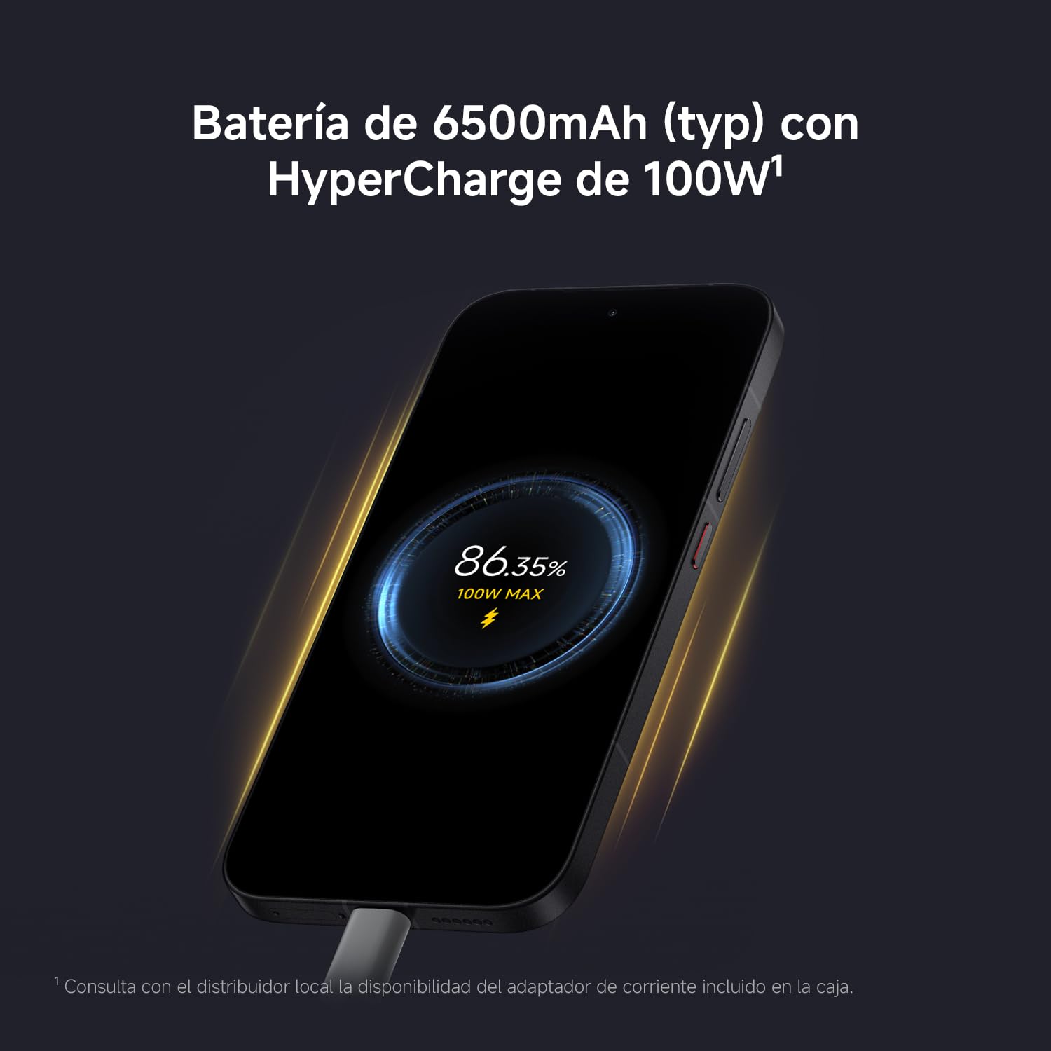 Xiaomi POCO X8 Pro negro mostrando carga rápida de 100W con 86.35% de batería en pantalla.