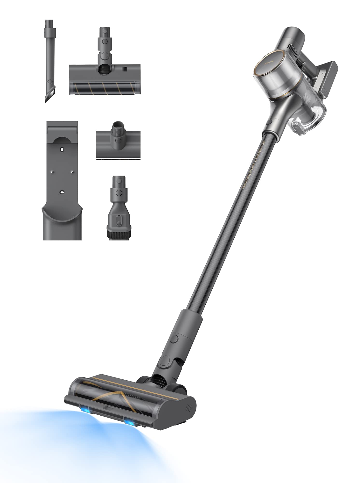 Aspirador inalámbrico Dreame R20 con accesorios, luces LED azules y succión potente 190AW
